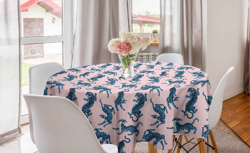 Abakuhaus Tischdecke »Kreis Tischdecke Abdeckung für Esszimmer Küche Dekoration«, asiatisch Blau getönte Tiger auf Pastell