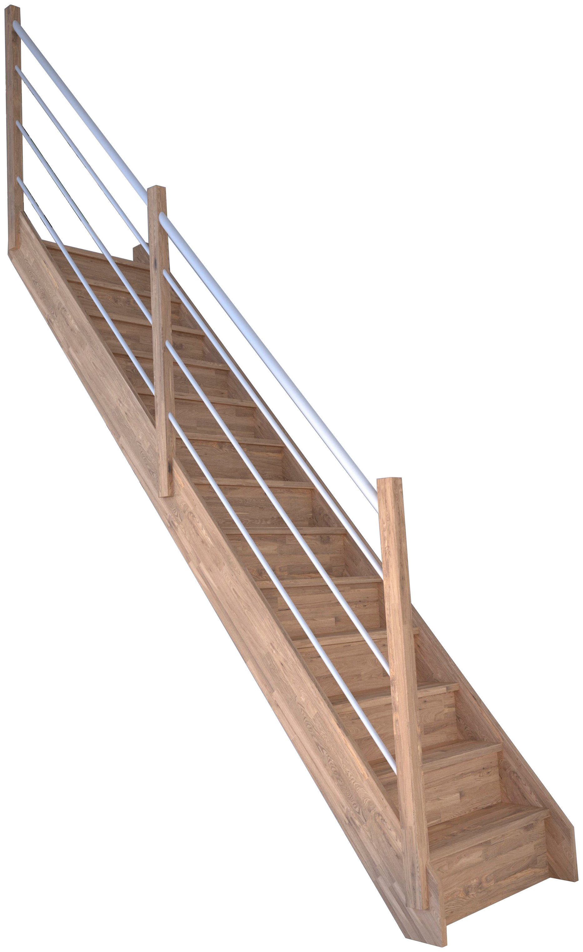 Starwood Raumspartreppe Massivholz Rhodos, Holz-Edelstahl Weiß Links, für Geschosshöhen bis 300 cm, Stufen geschlossen, Durchgehende Wangenteile