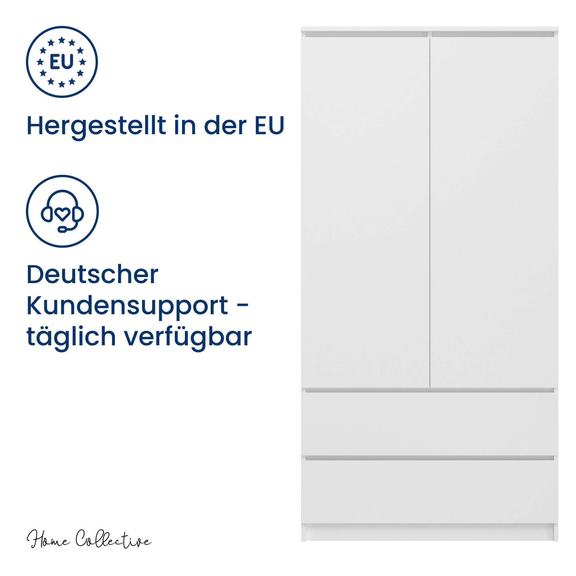 Home Collective Kleiderschrank Schrank 90cm breit mit 2 Schubladen, 3 Einlegeböden und Kleiderstange (Haushaltsschrank Schrank Organizer für Schlafzimmer Flur K – Bild 5 von 5