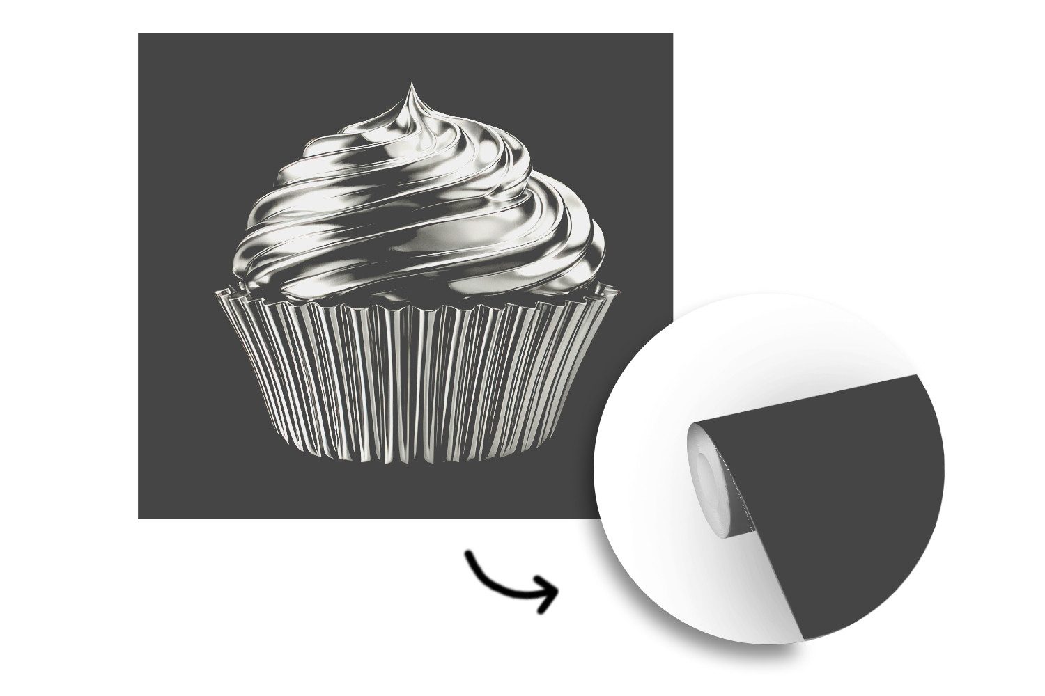 MuchoWow Fototapete Cupcake - Luxuriös - Silber, Matt, bedruckt, Vliestapete für Wohnzimmer Schlafzimmer Küche, Fototapete, 220x220 cm