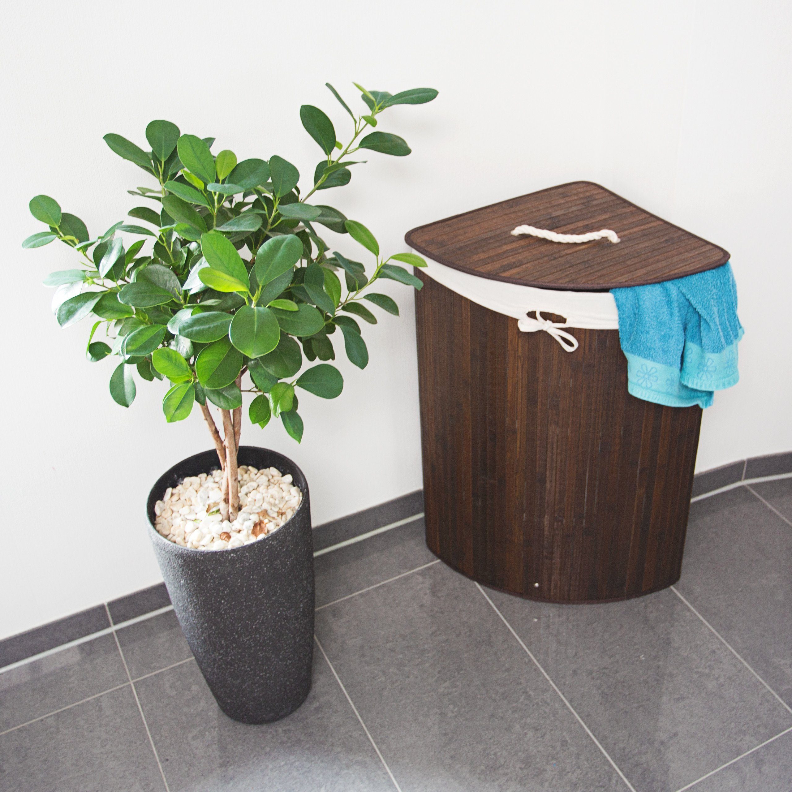 relaxdays Wäschekorb Eckwäschekorb Bambus, Braun günstig online kaufen