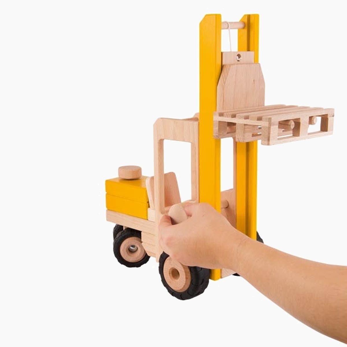 goki Spielzeug-Gabelstapler Gabelstapler Mit lenkbarer Hinterachse, (Packung, 2-tlg., set), und verstellbare Ladegabel