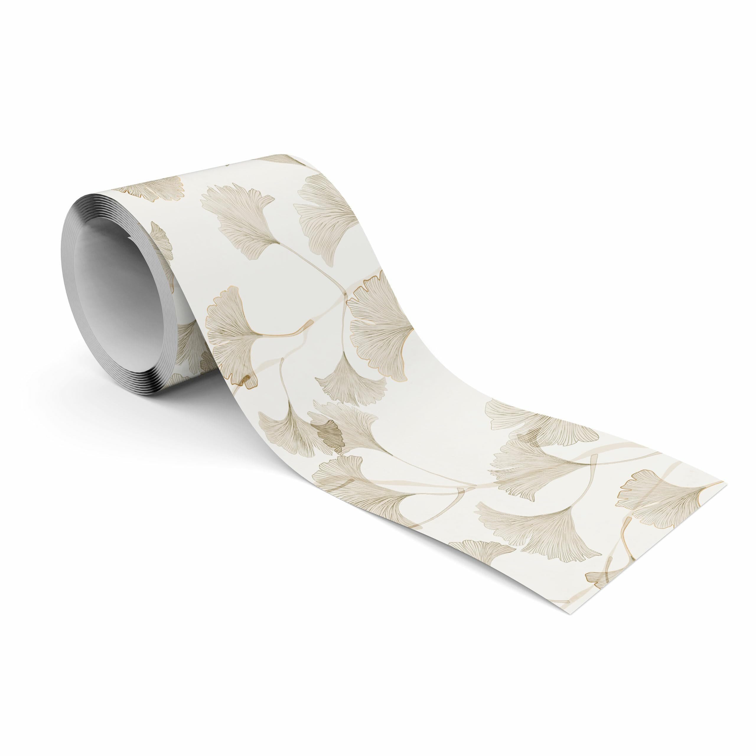 Muralo Bordüre Wandbordüre selbstklebend Blätter – Tapetenbordüre Wohnzimmer, bedruckt, Ginkgoblätter, 10 x 300 cm, abriebfest, abwischbar