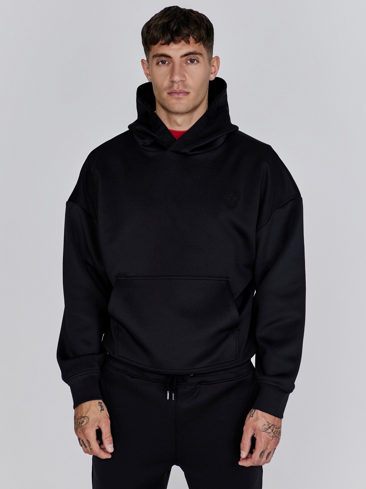 Siksilk Hoodie SikSilk Herren Schwarzes Oversized Dynamic Kapuzenpullover