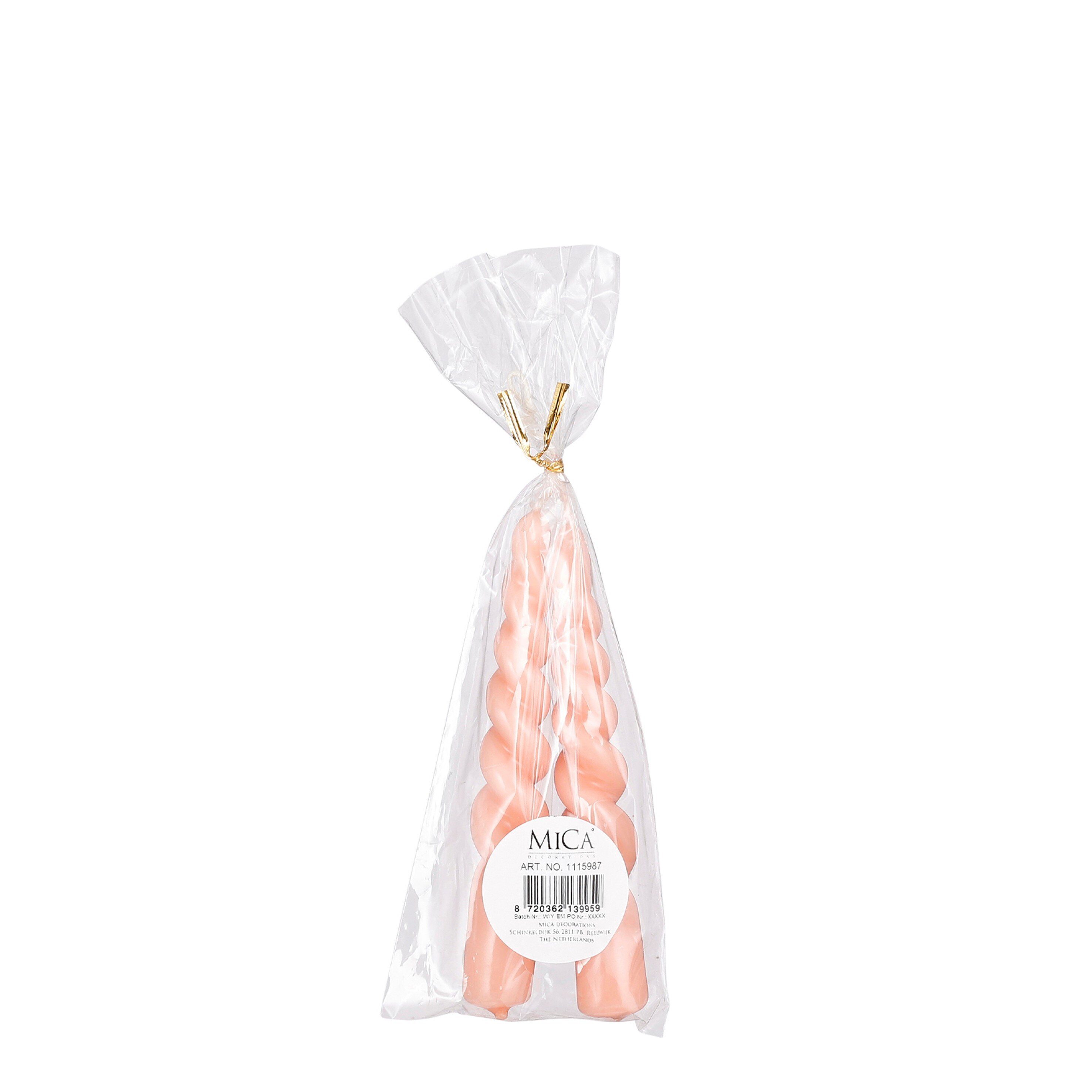 Mica Decorations Tafelkerze Mica Decorations Twist Kerze rosa glaensend 2 Stueck - h15xd2,2cm