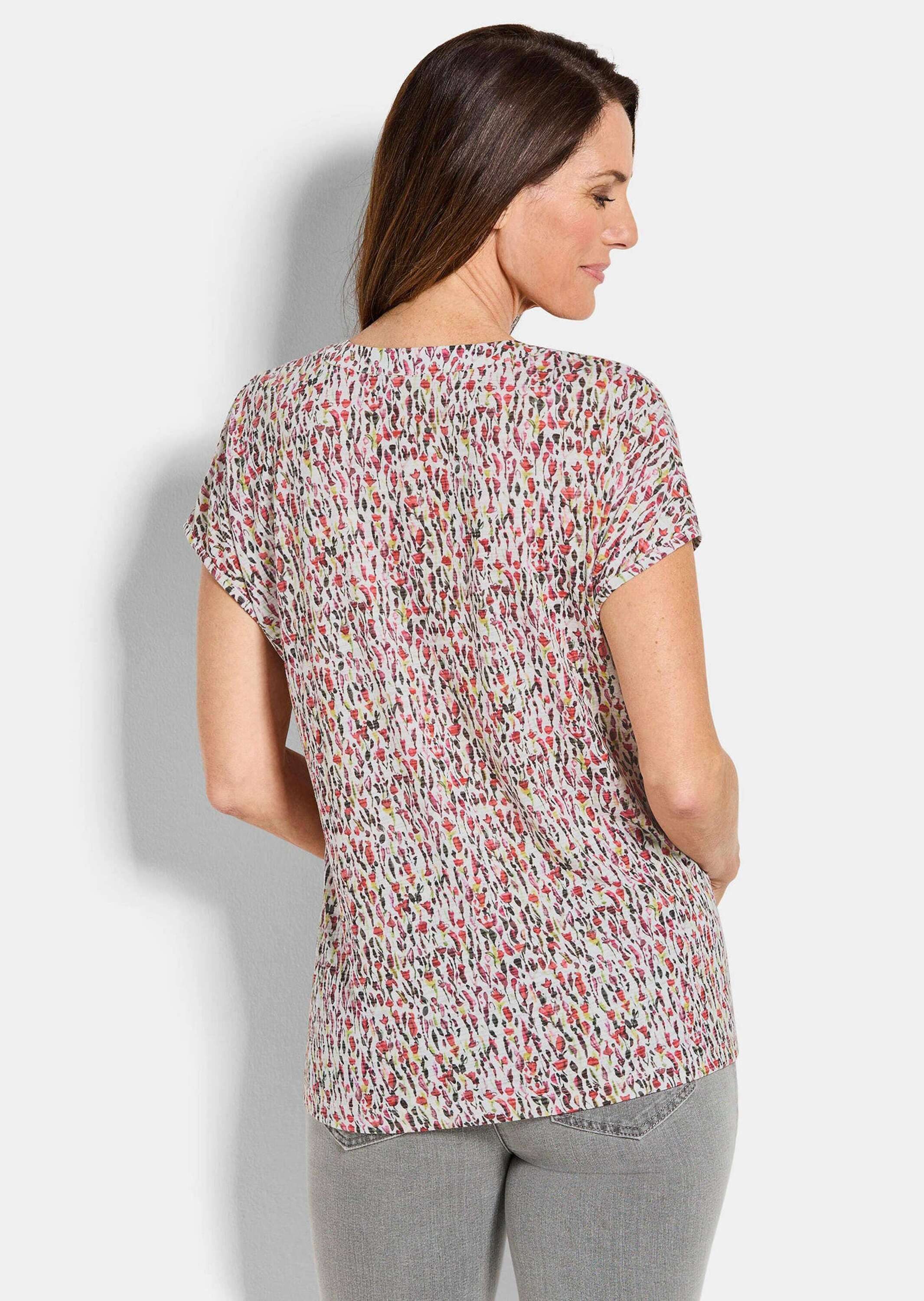 GOLDNER Print-Shirt Cityshirt mit floralem Design Druckshirt mit Rundhals mit V und ohne Arm