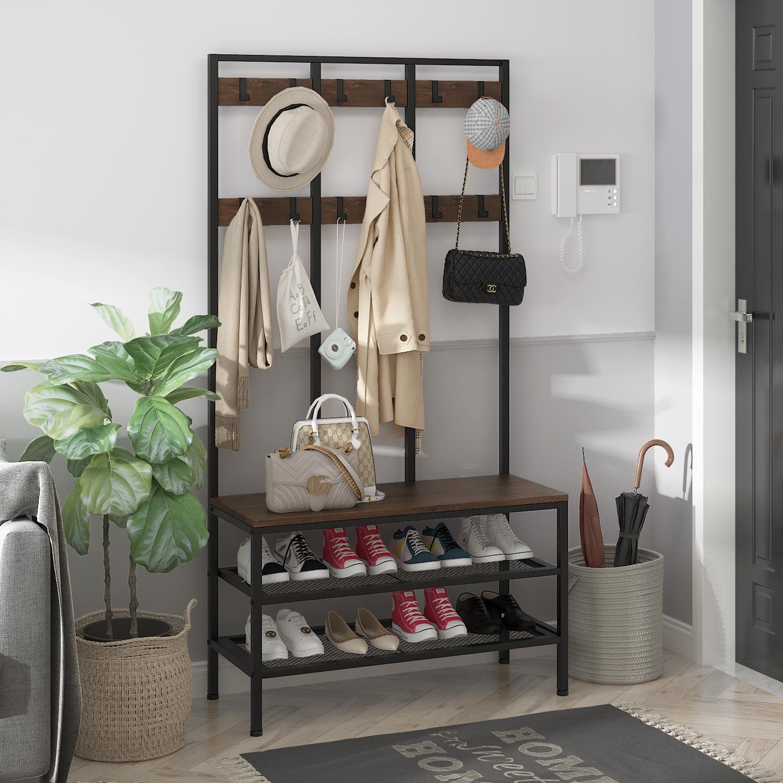 YOLEO Garderobenständer Garderobe mit Sitzfläche und günstig online kaufen