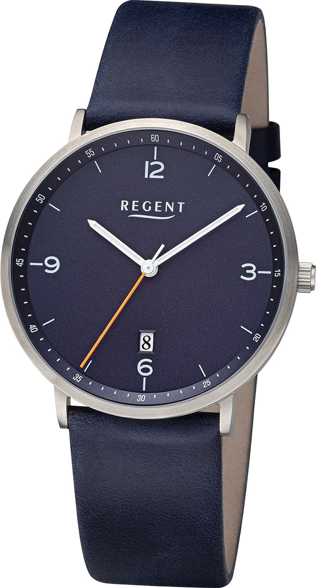 Armbanduhr Quarzuhr Regent Herren groß Lederarmband Regent 39mm), Analog, Armbanduhr Herren extra rund, (ca.