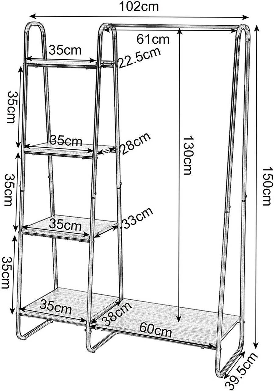 mit ca.102x40x150 Ablagen, Woltu (1 Kleiderständer, Metall und Holz cm St), hell weiß-eiche