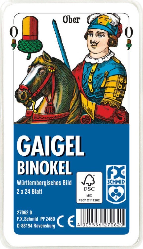 Ravensburger Spiel 2 x 24 Blatt FX Schmid Spielkarten Gaigel Binokel Wür. Bild Etui 27062