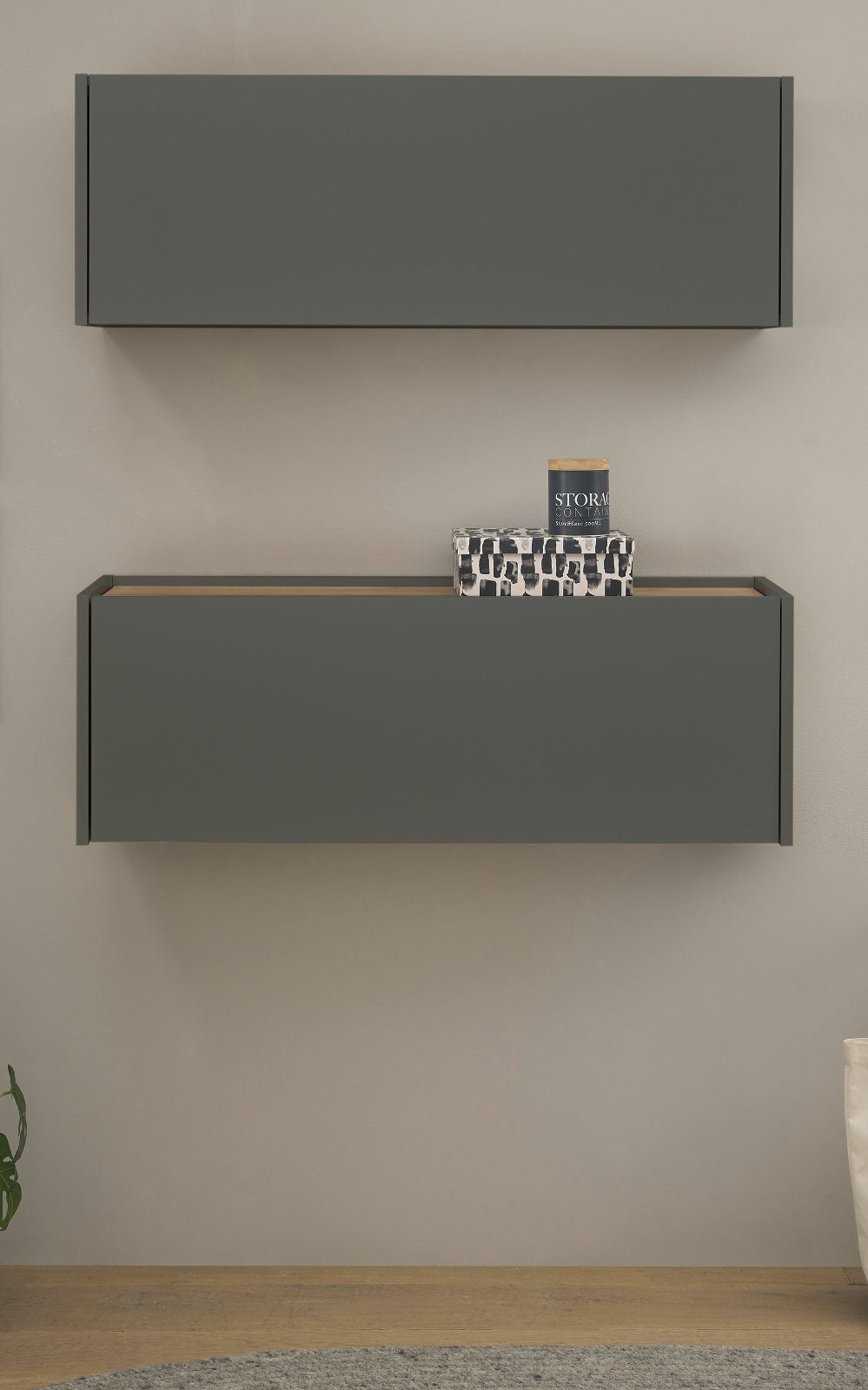 Sekretär cm), Breite 100 (Homeoffice Eche, in 2-teilig mit Center grau ausklappbarer Schreibtisch Wotan Furn.Design