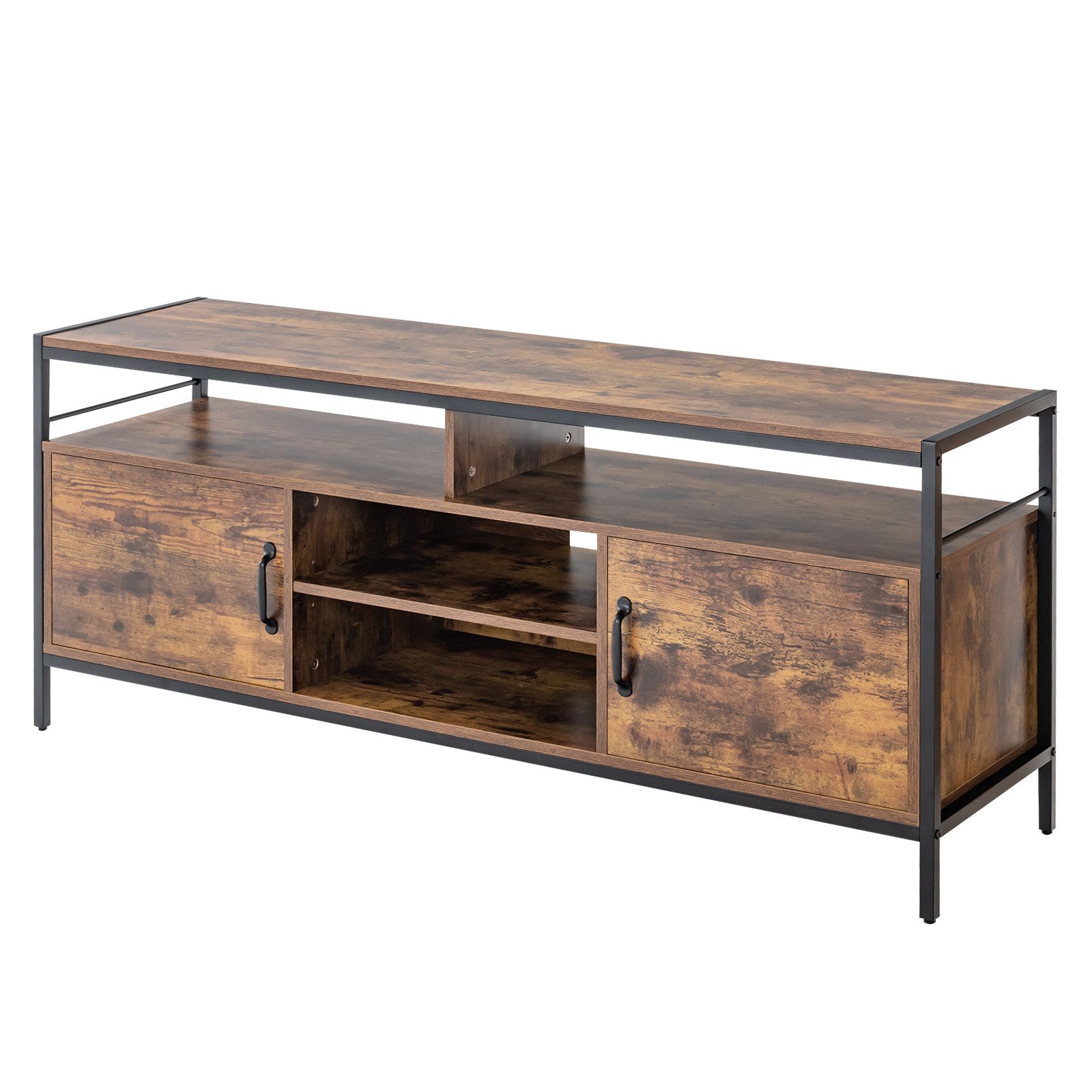 COSTWAY TV-Schrank mit 2 Türen & offenen Fächern, Metall, 147cm, 120kg günstig online kaufen