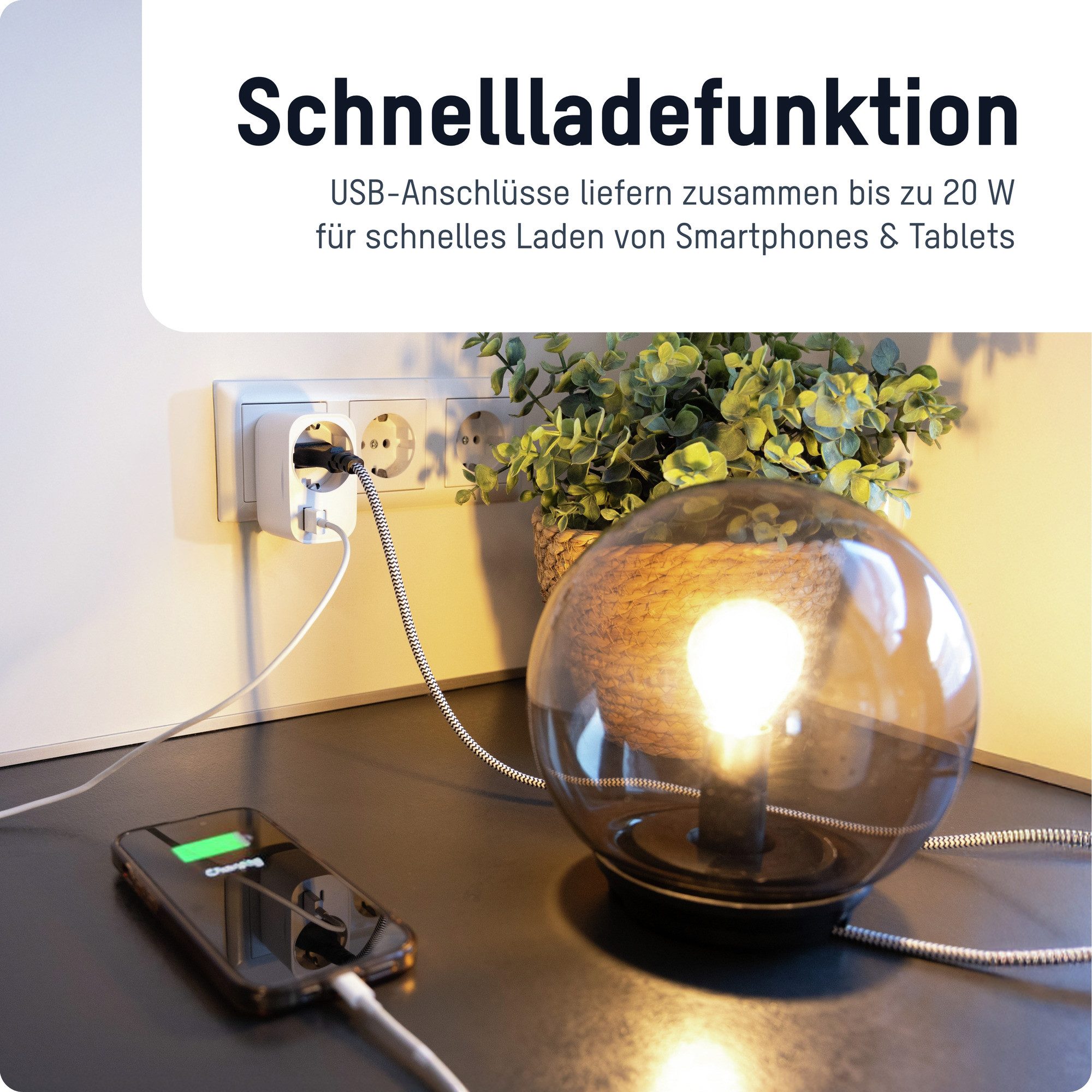 ANSMANN AG Funksteckdose Steckdosenadapter 20W, USB C & USB A Ladegerät zum Schnellladen