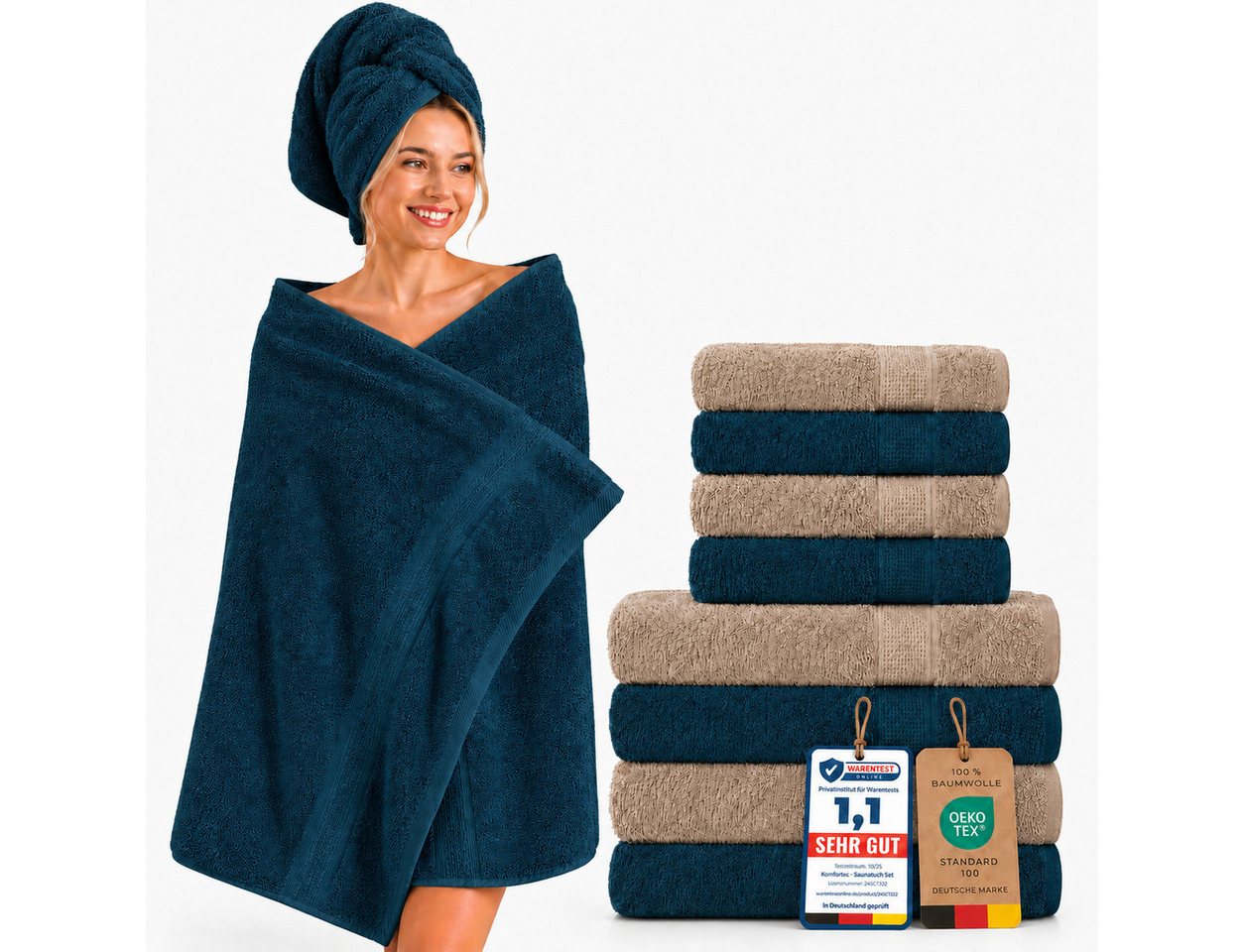Komfortec Handtuch Set Premium 8x Handtuch & Badetuch Set - 4er 50x100 + 4er 70x140 cm, Frottee (8-St), 100% Baumwolle, Weich, 470 g/m2