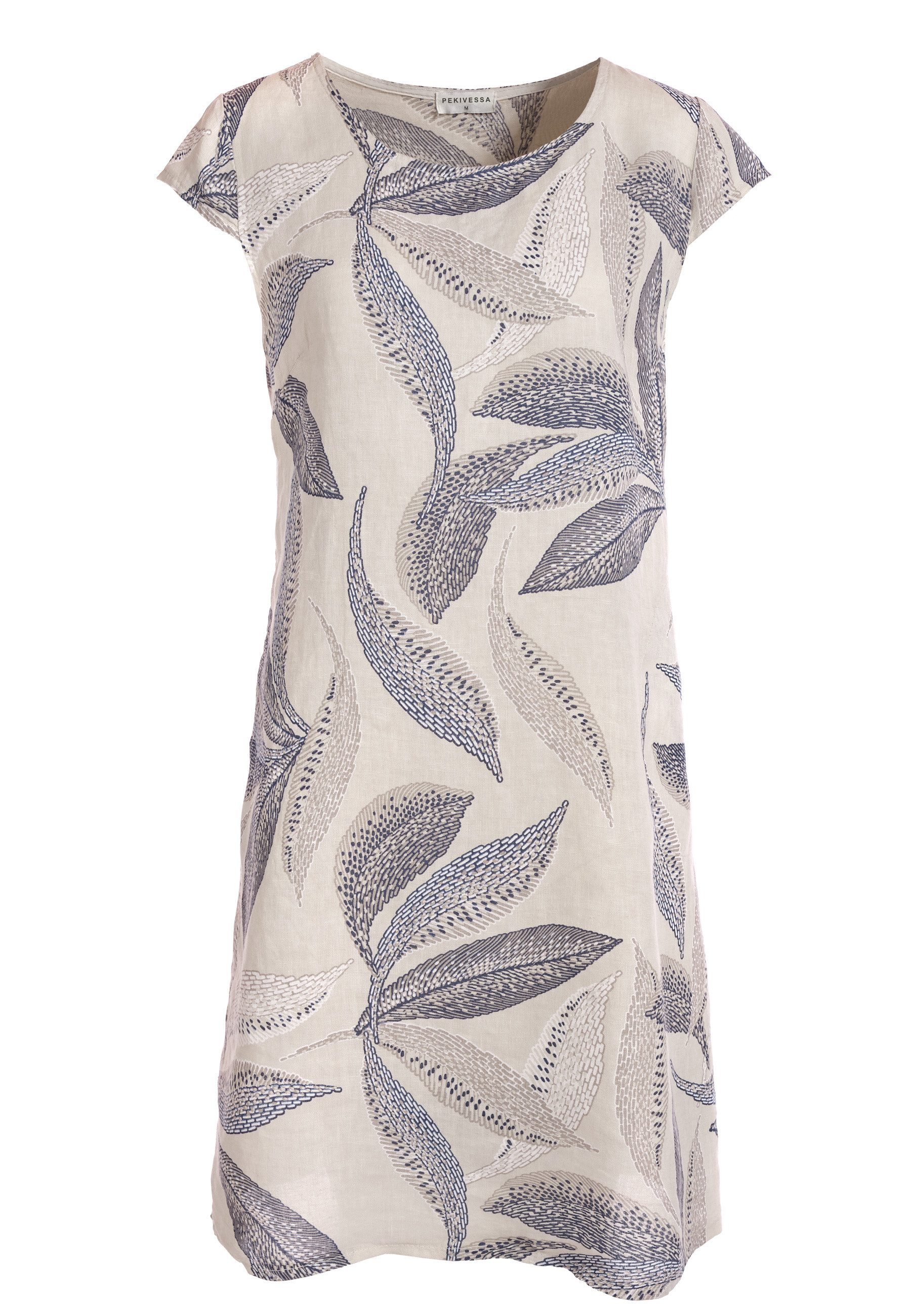 PEKIVESSA Sommerkleid Leinenkleid knielang kurzarm mit Blattmuster günstig online kaufen