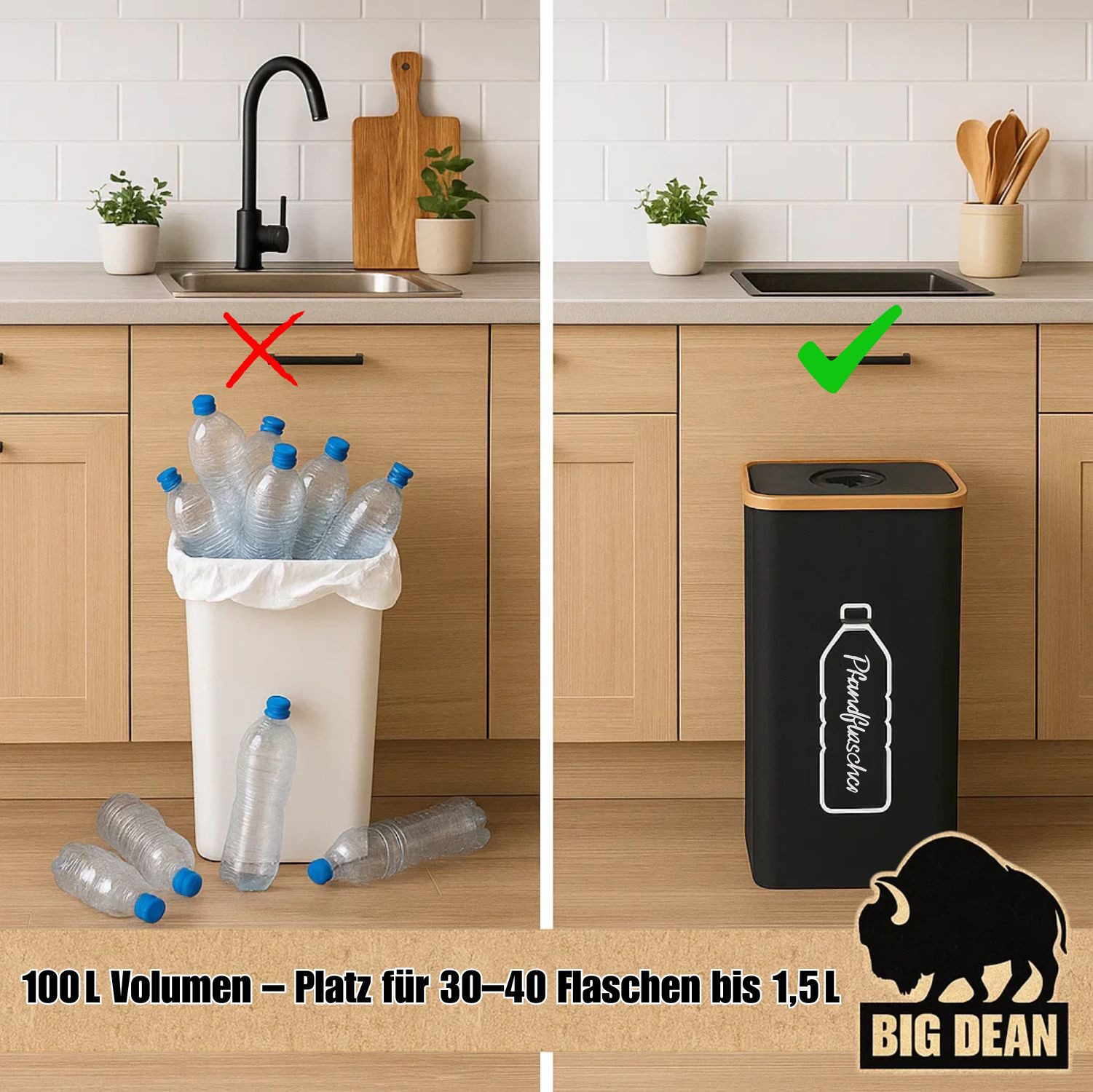 BigDean Flaschenkorb Pfandflaschen Sammelbehälter 100L inkl. Tragetasche Flaschensammler, 100 l – Bild 4 von 5