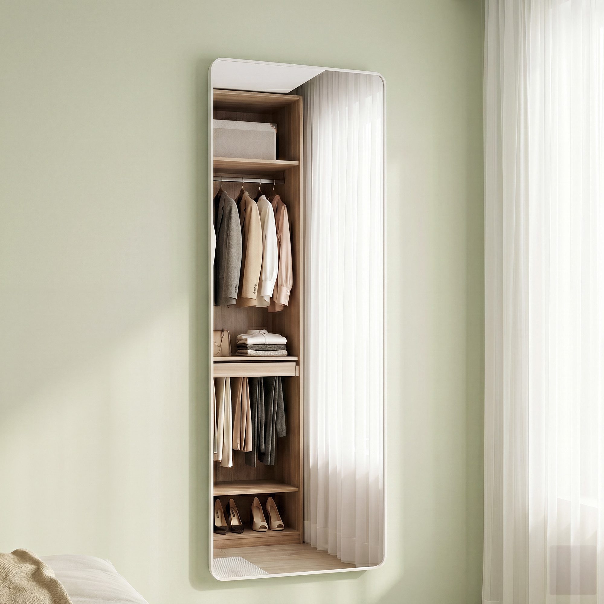 SONGMICS Standspiegel Ganzkörperspiegel Bogen Großer Wandspiegel Bruchsicher, Rahmen aus Aluminiumlegierung, Hartglas, 120 x 40 cm