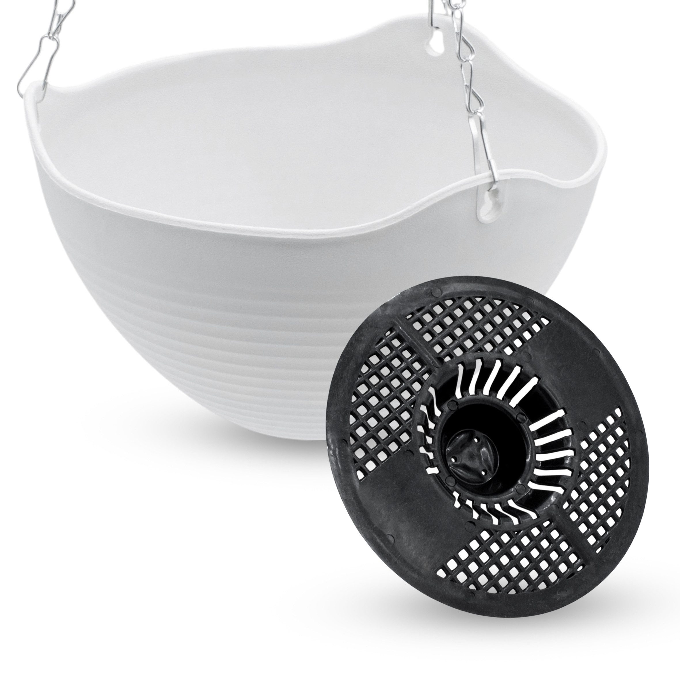 Spetebo Blumenampel Hängeampel mit Rillen Struktur 25 cm - 2er Set (Anzahl, 1 St., Set), eingearbeitete Drainage mit Verschluss-Stopfen – Bild 5 von 5