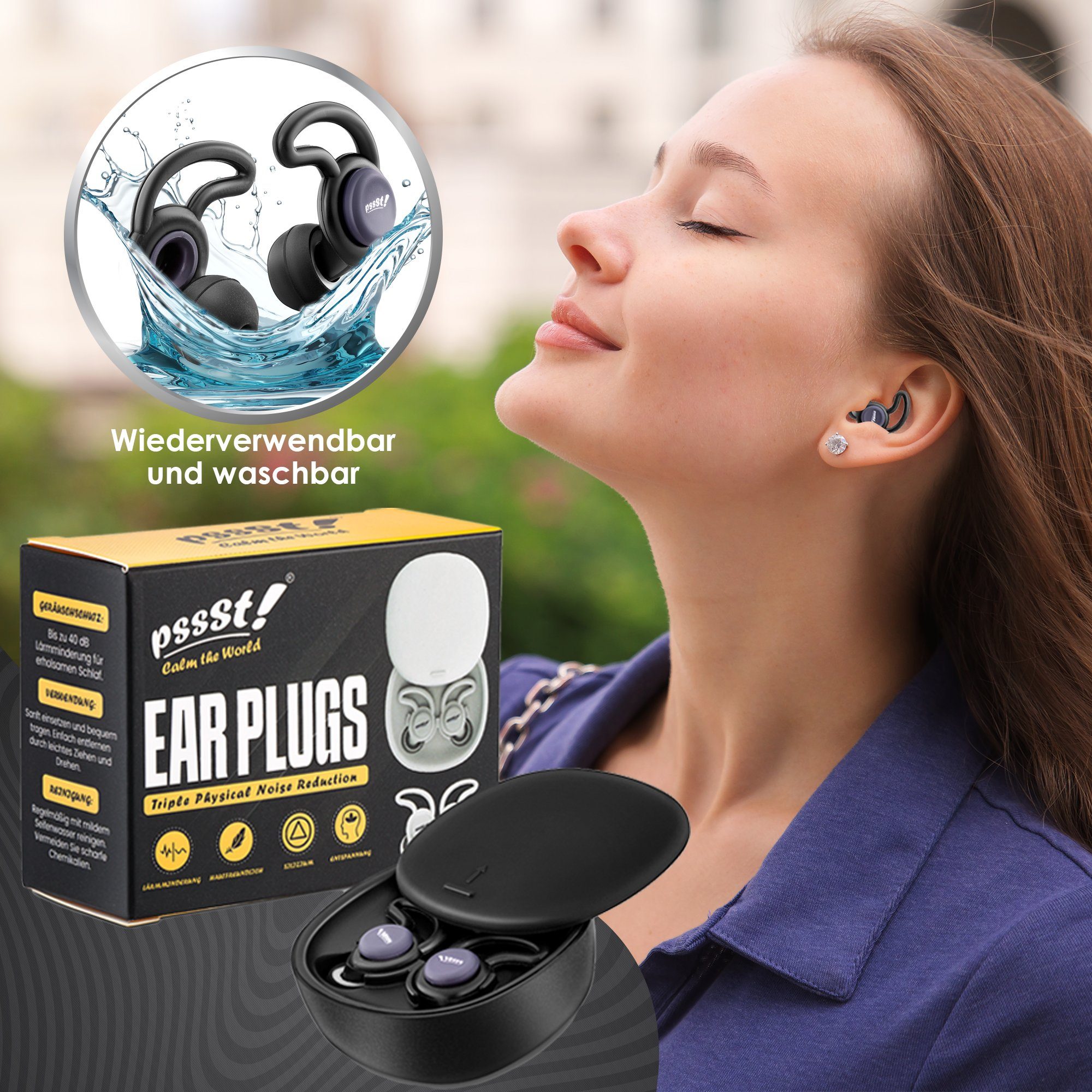 Pssst! Gehörschutzstöpsel Silikon Ohrstöpsel zum Weicher bis schlafen, Fokus, Schwarz mehr 40db Gehörschutz, schlafen Bequemer einer mit & besser Geräuschreduzierung