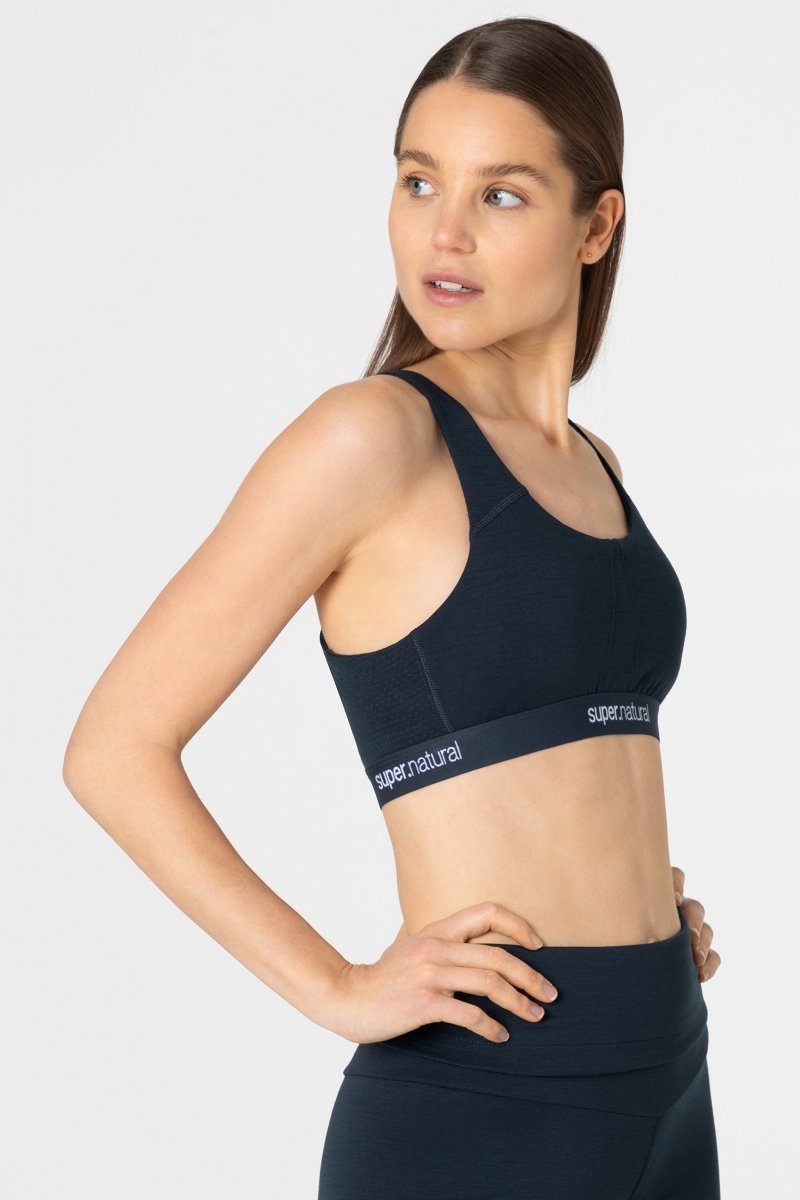 SUPER.NATURAL Sport-BH Merino Bra FEEL GOOD Blueberry elastischer W BRA Merino-Materialmix