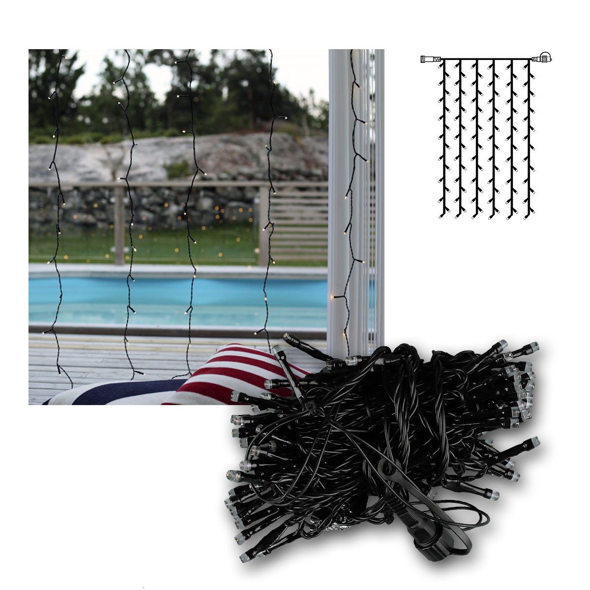 STAR TRADING System Decor Lichtervorhang 100 LED warmweiß, 2x1m Trafo