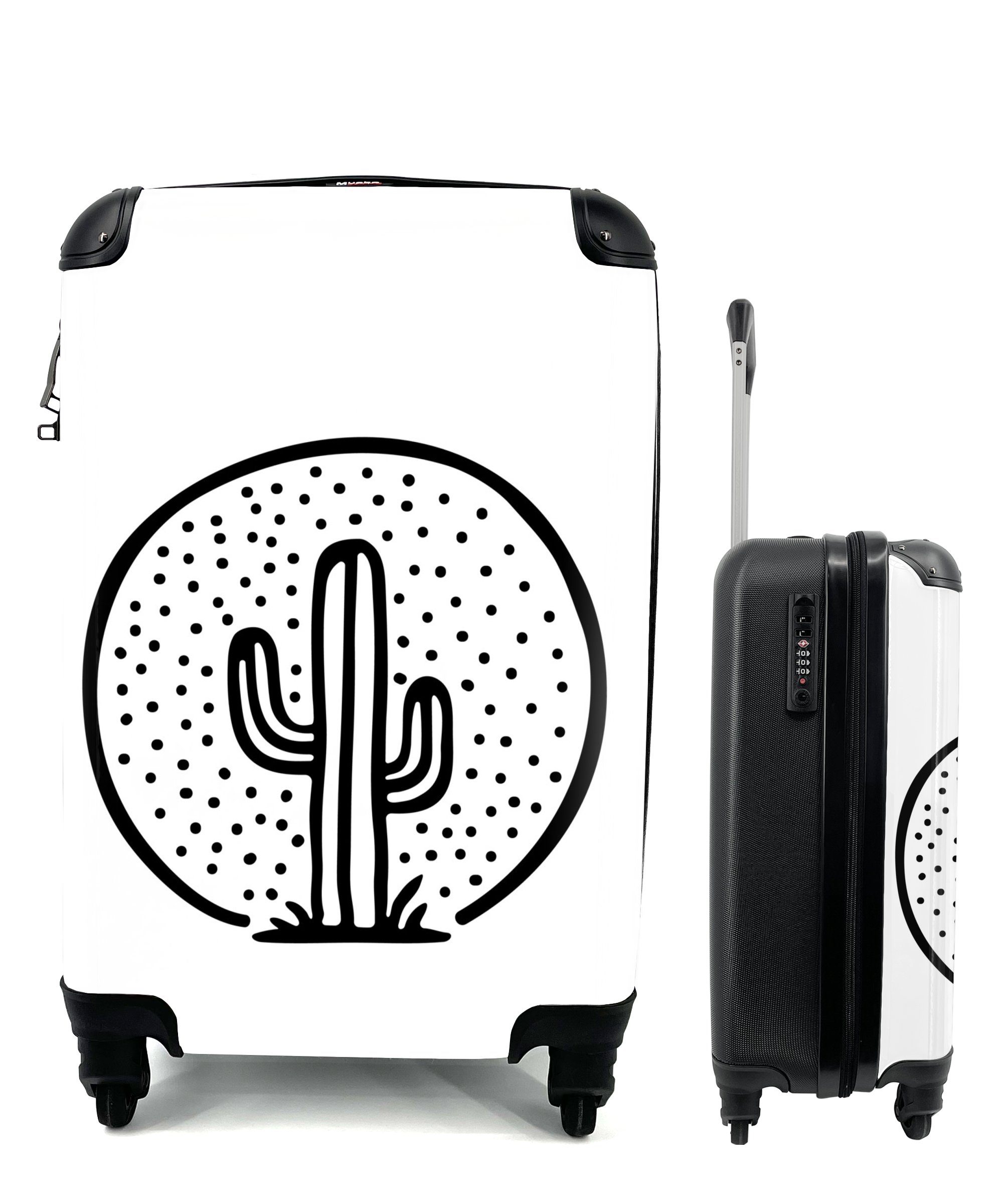 Rollen, für MuchoWow Reisetasche rollen, Illustration 4 Schwarz-weiße Handgepäckkoffer Ferien, Handgepäck mit Trolley, Reisekoffer Kaktus, eines