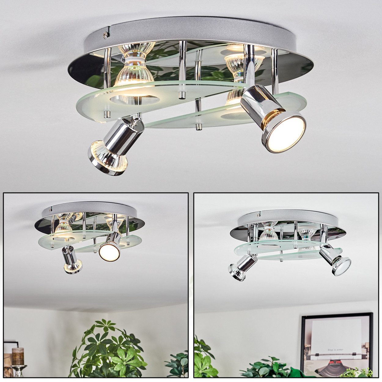 hofstein Deckenleuchte Deckenlampe aus Metall/Glas in Chrom-/Silberfarben/Klar, verstellbare Leuchte im modernen Design, 4 x GU10 inkl., 3000 Kelvin