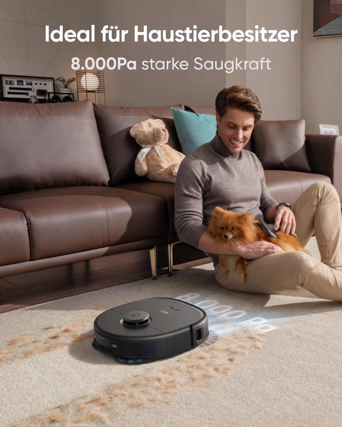 eufy Saugroboter X10 Pro Omni Mopmaster, 8.000Pa, Auto-Absaugen/Befüllen, 2× Auto-Lift-Mopp mit Auto-Waschen/Trocknen, Aktive Hindernisvermeidung, 8.000Pa, 2× Auto-Lift-Mopp mit Auto-Waschen/Trocknen