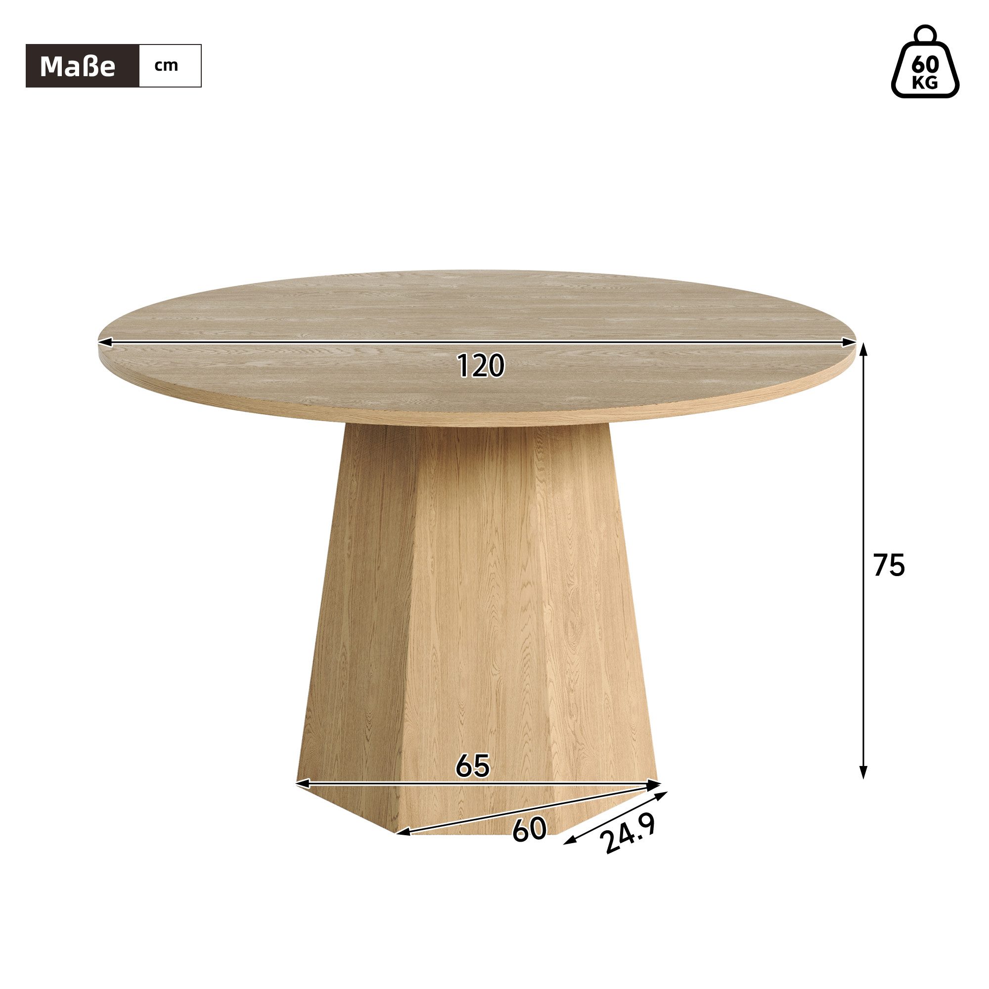 Flieks Esstisch (120x75 cm, 1-St., 1 Tisch), runder Küchentisch Schreibtisch Arbeitstisch Holzoptik, Eichenfarbe