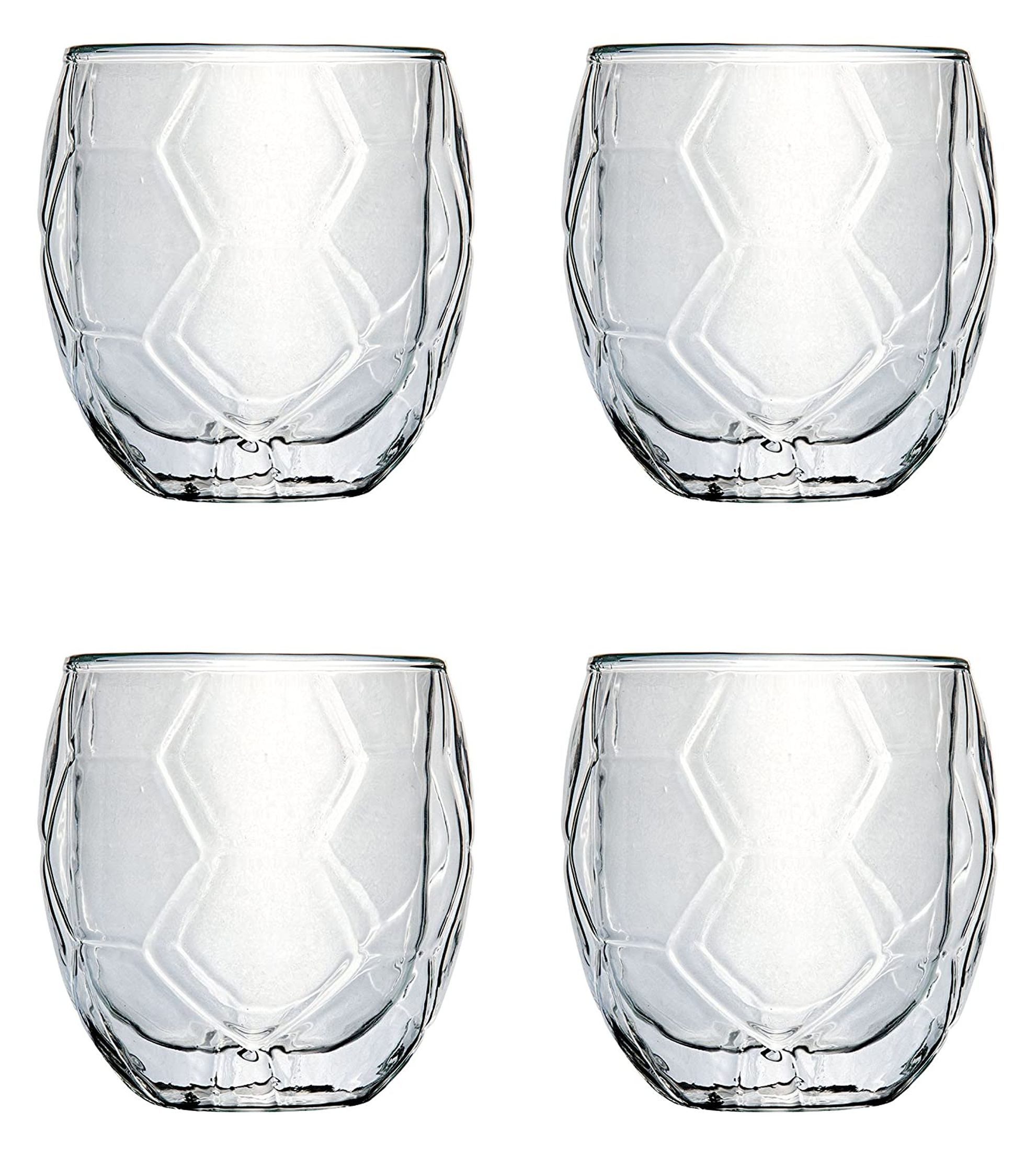 Markenwarenshop-Style Gläser-Set WM 4x Bierglas Trinkglas Fußball 350ml Thermoglas Doppelwandig, Glas