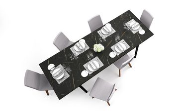 Compleo Esstisch Schwarz Marmor COMO, ausziehbar 160-240 cm, Modern Esszimmer, großer Tisch