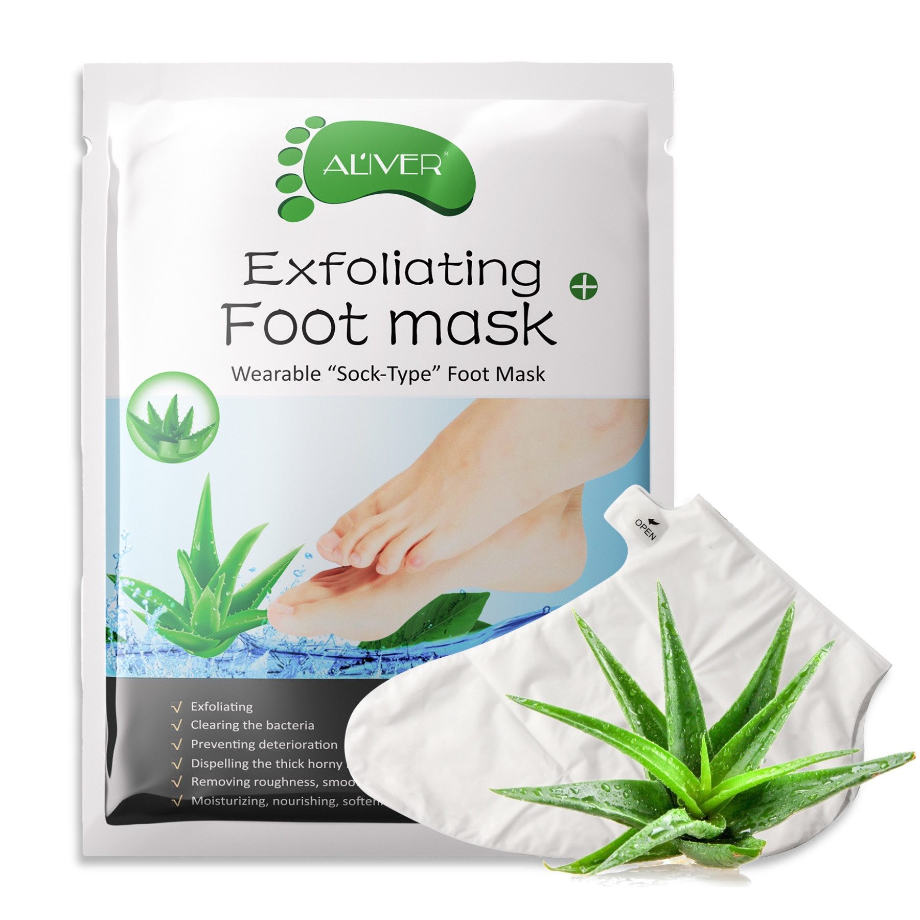 ALIVER Fußmaske Fußpflege Anti Hornhaut Socken mit Aloe Aliver, 1-tlg., Aloe vera
