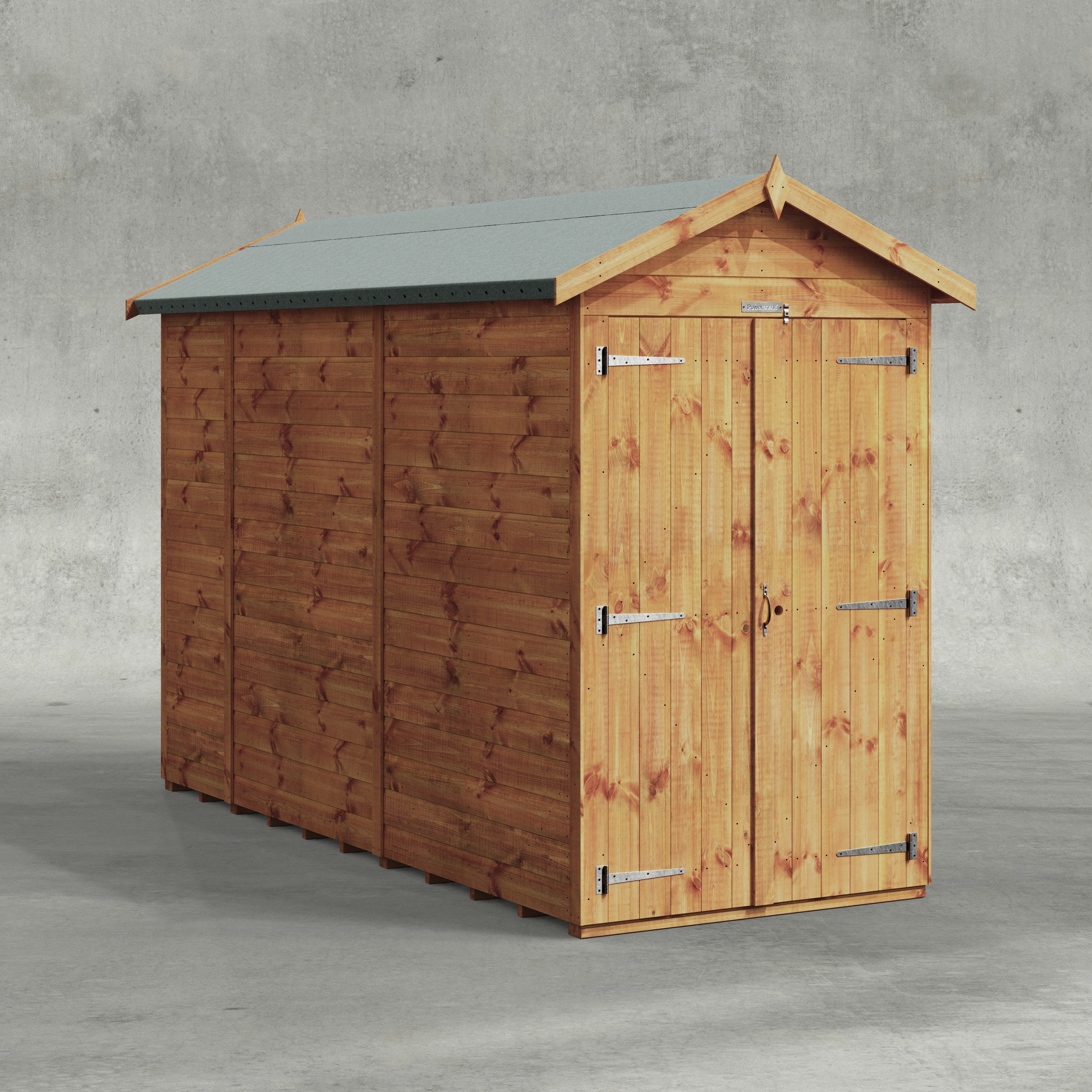 Powersheds Gartenhaus mit Satteldach aus Nut- und Feder Vollholz mit Doppeltür ohne Fenster, BxT: 300x120 cm, (Polyester-verstärkte Dachpappe, gehärtetes Glas, hochwertiges Holz), Hochwertiges Holz