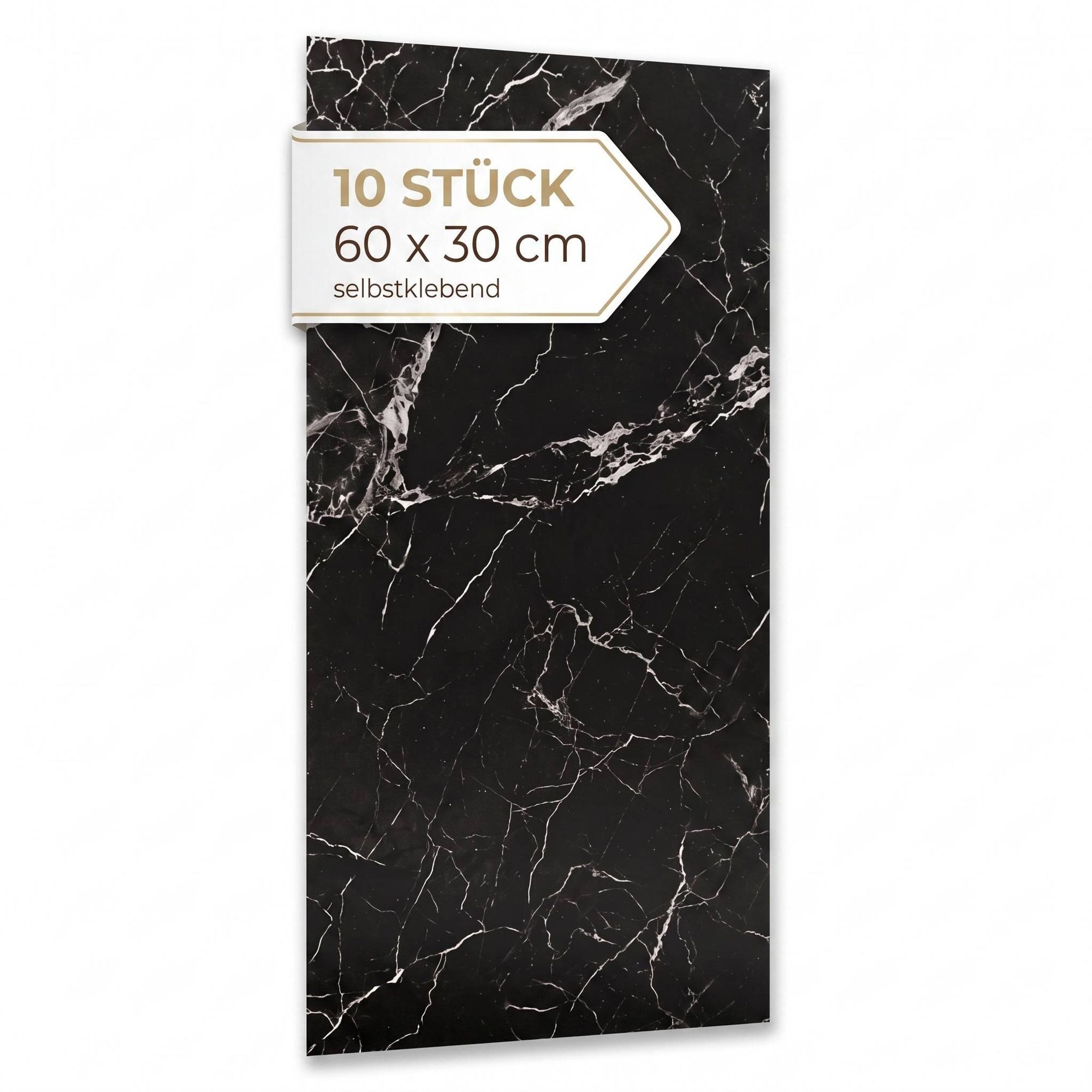Dalsys Wandpaneel Wandverkleidung selbstklebend aus PVC, BxL: 30x60 cm, (60x30cm Marmoroptik Schwarz, 10-tlg., flexible Wandverkleidung Badezimmer wasserfest) 2,3mm Materialstärke, Spritzschutz Küchenrückwand