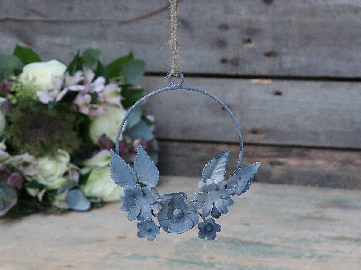 Chic Antique Dekokranz Zinkkranz Deko Kranz Metall Blumenkranz Grau Vintage, Vielseitig kombinierbar zum einfachen Aufhängen
