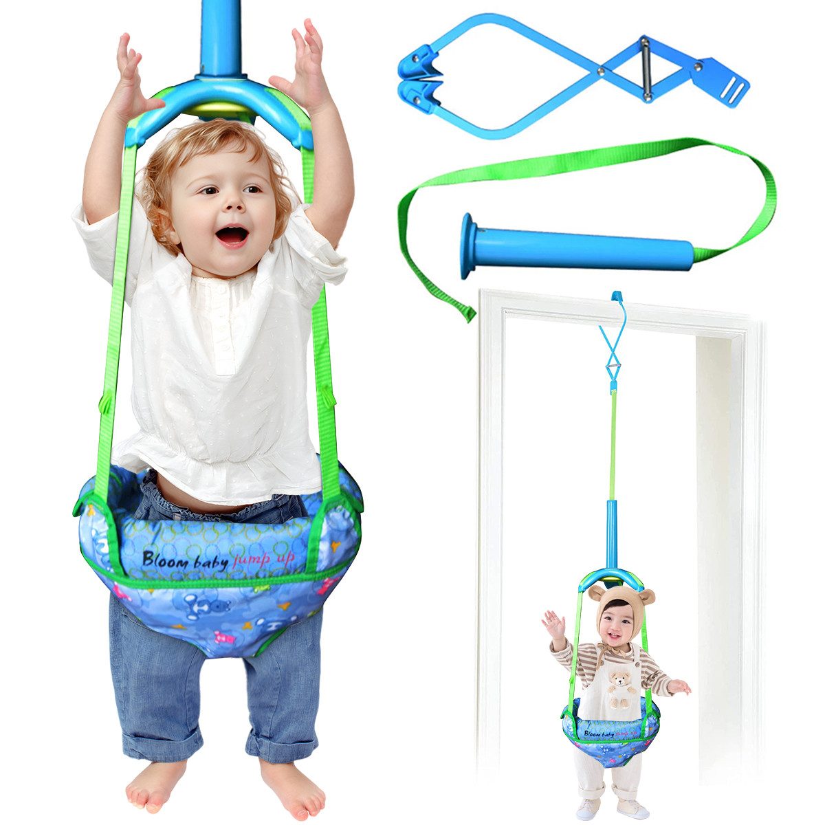 ZEUOPQ Türhopser tuerhopser kindertuer jumper turnschuh mit starker feder, (1-st, 1-tlg), Trampolin für Kinder Einfach zu montieren, Blauer Bär