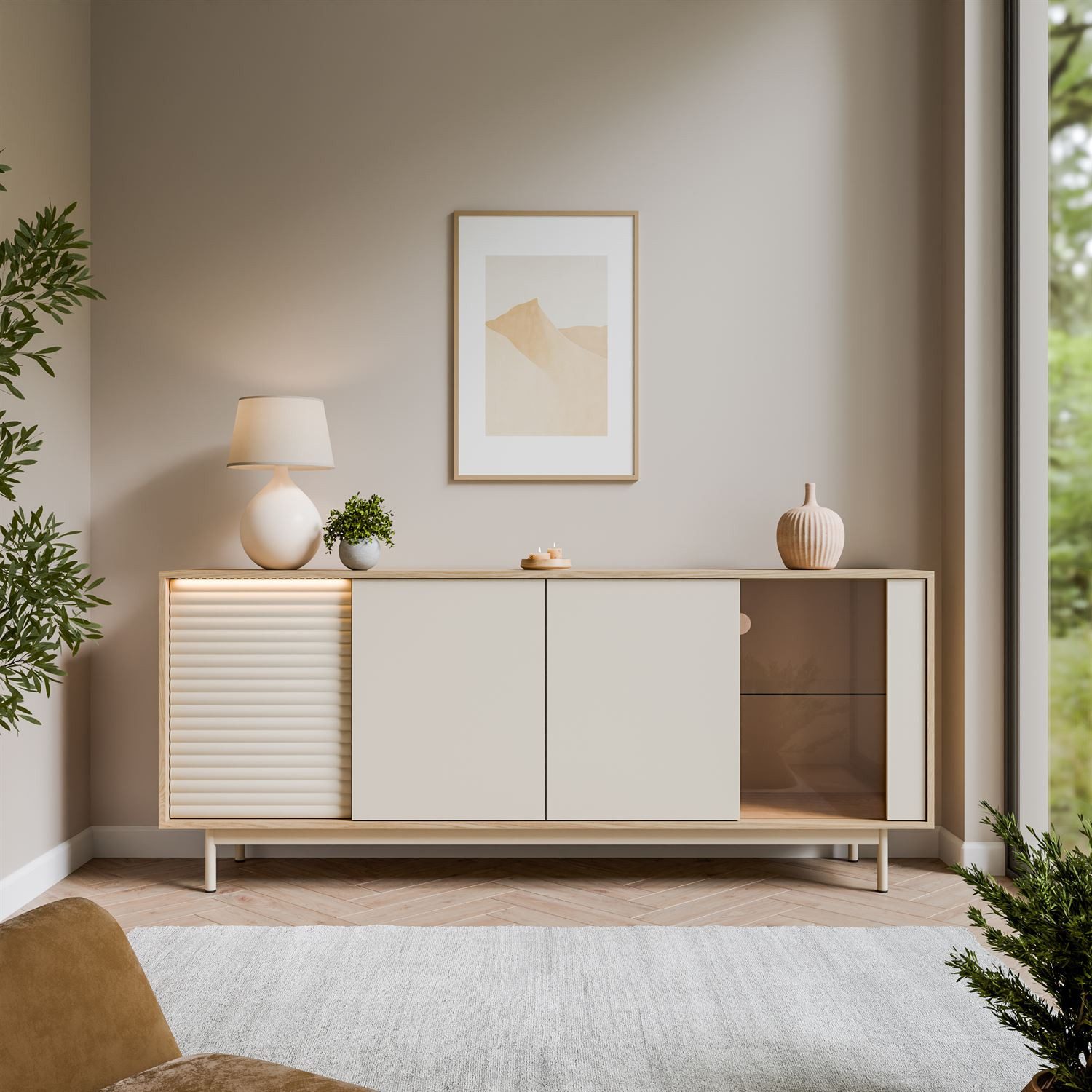 Lookway Kommode FLORENCE 3D1W mit LED-Beleuchtung, Breite: 184 cm, Höhe: 77 cm, Tiefe: 40 cm