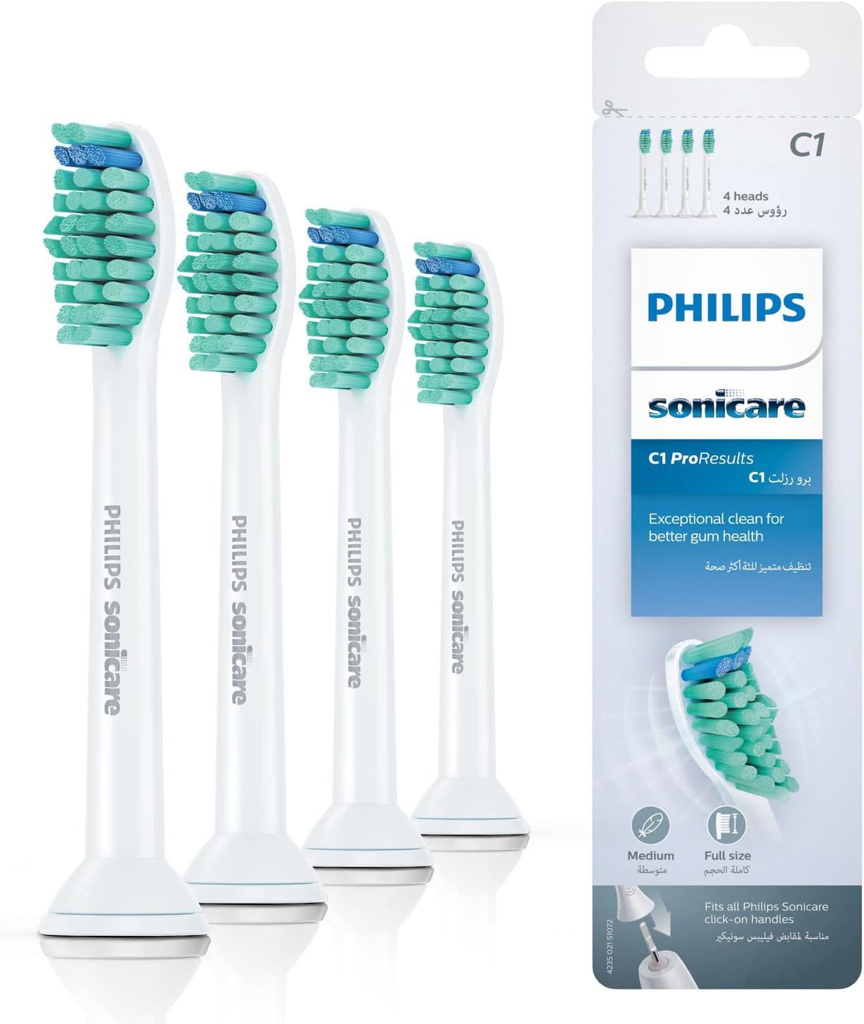 Philips Щітки Philips Sonicare C1 ProResults Standard Щітки, 4er-Pack / 8er-Pack, 4er-Pack, Plaque-Entfernung, Tägliche Reinigung, BrushSync kompatibel