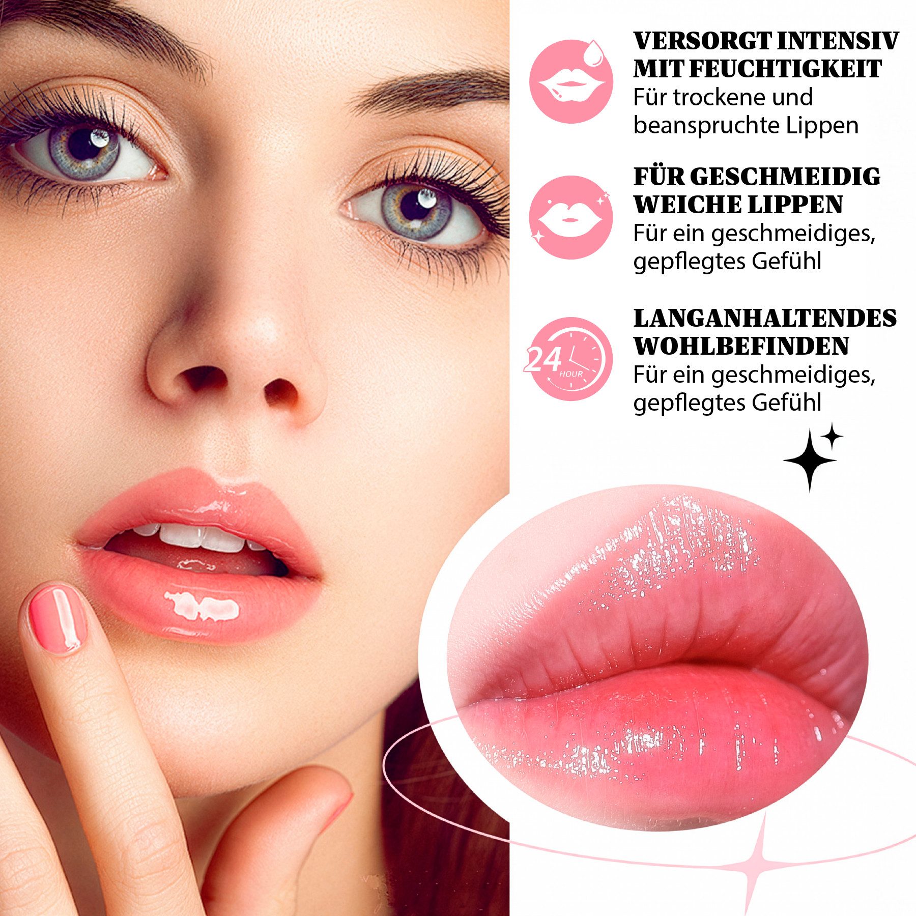 ALIVER Lippenstift Lipgloss Lippencreme Feuchtigkeitsspendender mit 3D Volumeneffekt, Lippenstift, Lip Glow, Glass-Lips-Effekt, Kirschkernöl