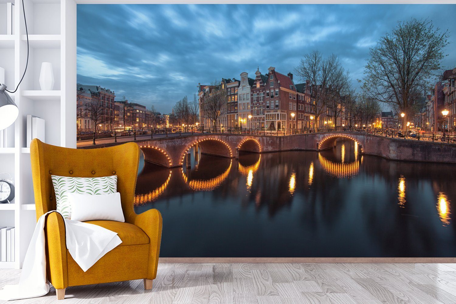 MuchoWow Fototapete Vinyl Bild Wallpaper Wohnzimmer, für Schlafzimmer, St), Keizersgracht dunklen, Matt, Kinderzimmer, Tapete (6 unter Amsterdam bedruckt, einem bewölkten, in der