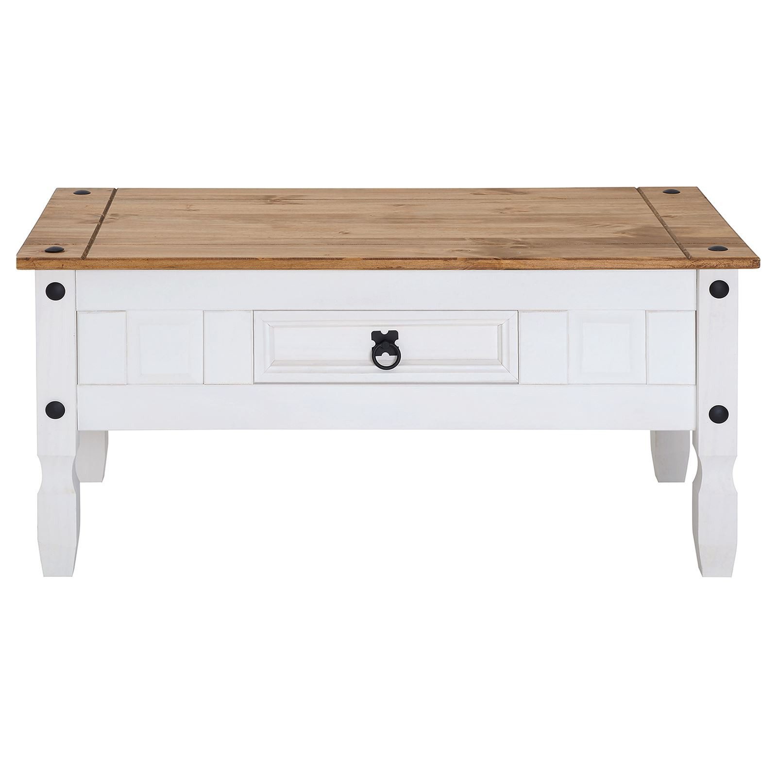 CARO-Möbel Couchtisch CAMPO, Sofatisch aus Kiefer Massivholz mit 2 Schubladen im Mexico-Stil