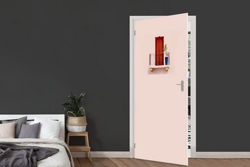 MuchoWow Türtapete Tür - Rot - Pastell - Architektur, Matt, bedruckt, (1 St), Fototapete für Tür, Türaufkleber, 75x205 cm