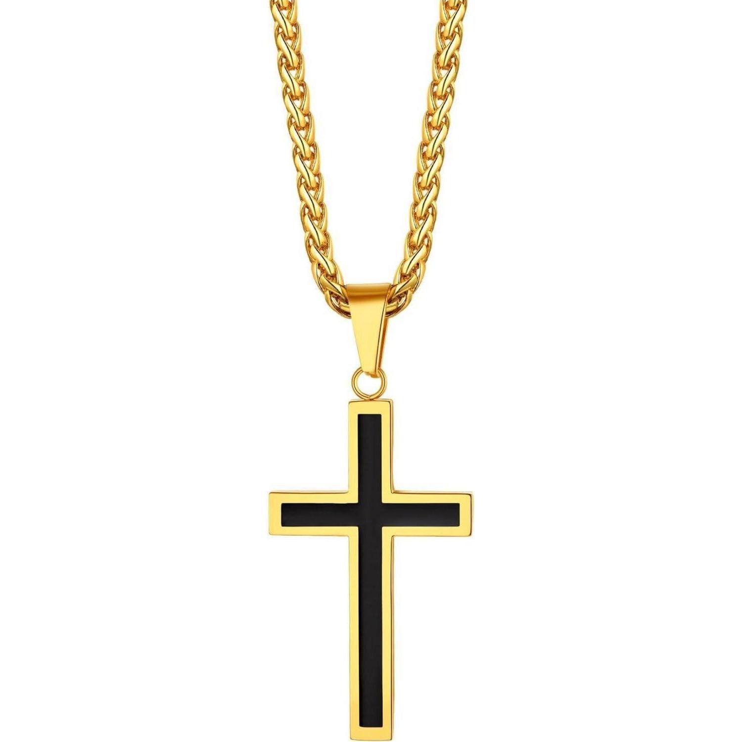 Valentinstagsgeschenk LuxusKollektion Kette und Anhänger Set Edelstahl Kreuz Anhänger Halskette Silber Gold Schwarz 50+5cm