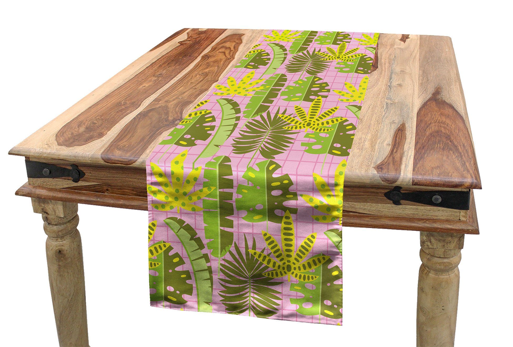 Abakuhaus Tischläufer Esszimmer Küche Rechteckiger Dekorativer Tischläufer, Exotisch Tropic Blätter auf Checkered