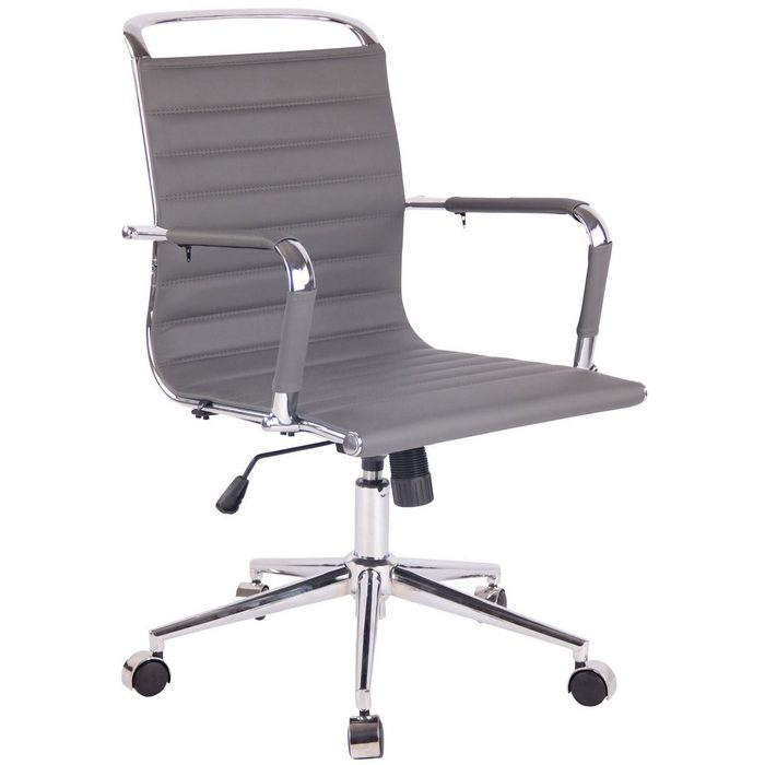 TPFLiving Bürostuhl Barry mit bequemer ergonomisch geformter Rückenlehne (Schreibtischstuhl Drehstuhl Chefsessel Bürostuhl XXL) Gestell: Metall chrom - Sitzfläche: Kunstleder grau