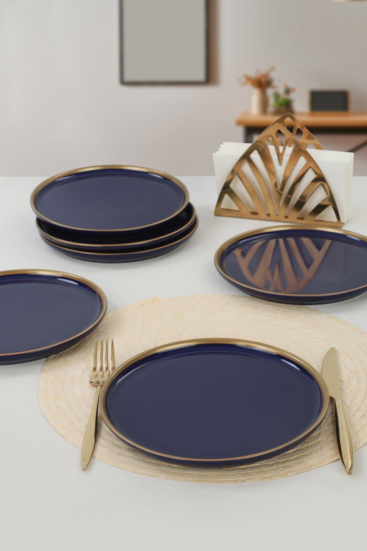 Hermia Concept Teller-Set KRM1705, Navy,blau, Essteller, 100% Keramiksteinzeug