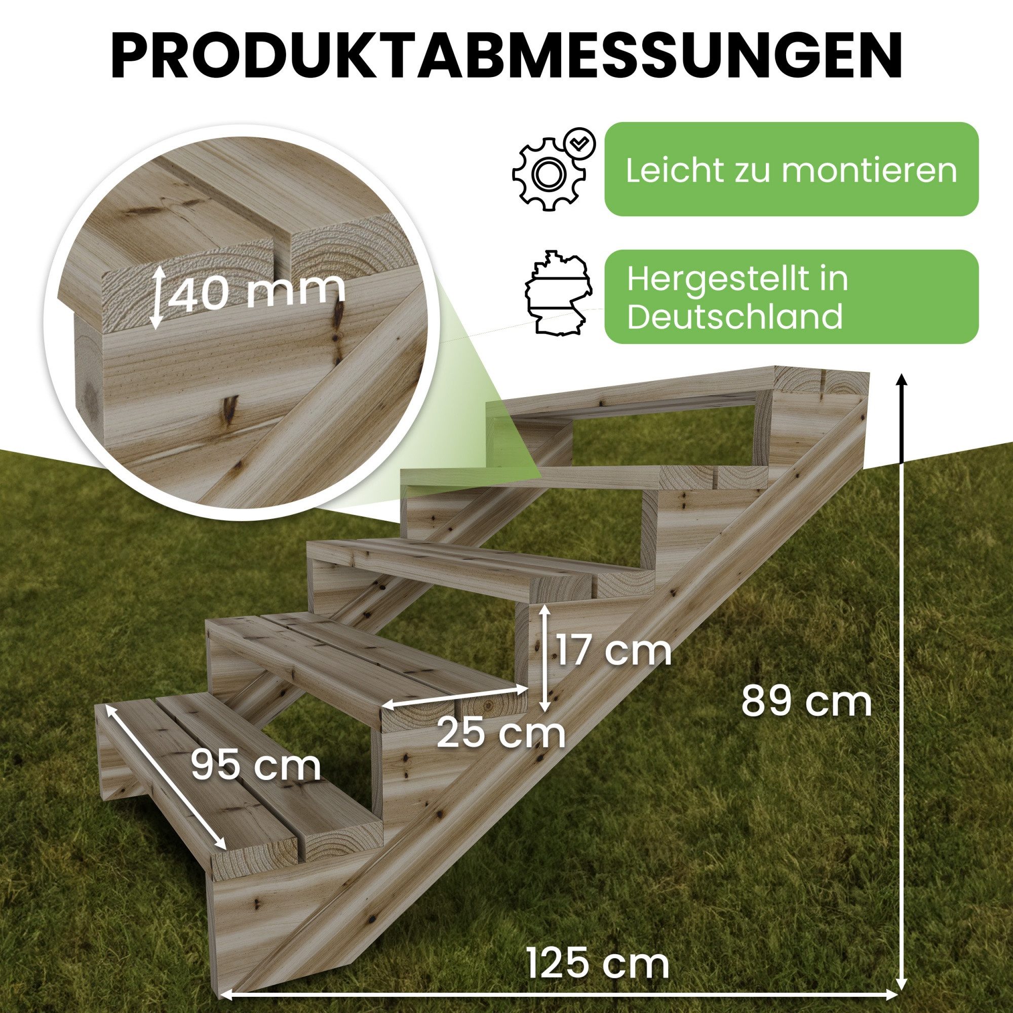 Gartenwelt Riegelsberger Außentreppe Terrassentreppe Kiefer kesseldruckimprägniert Treppe mit Stufen Wangen