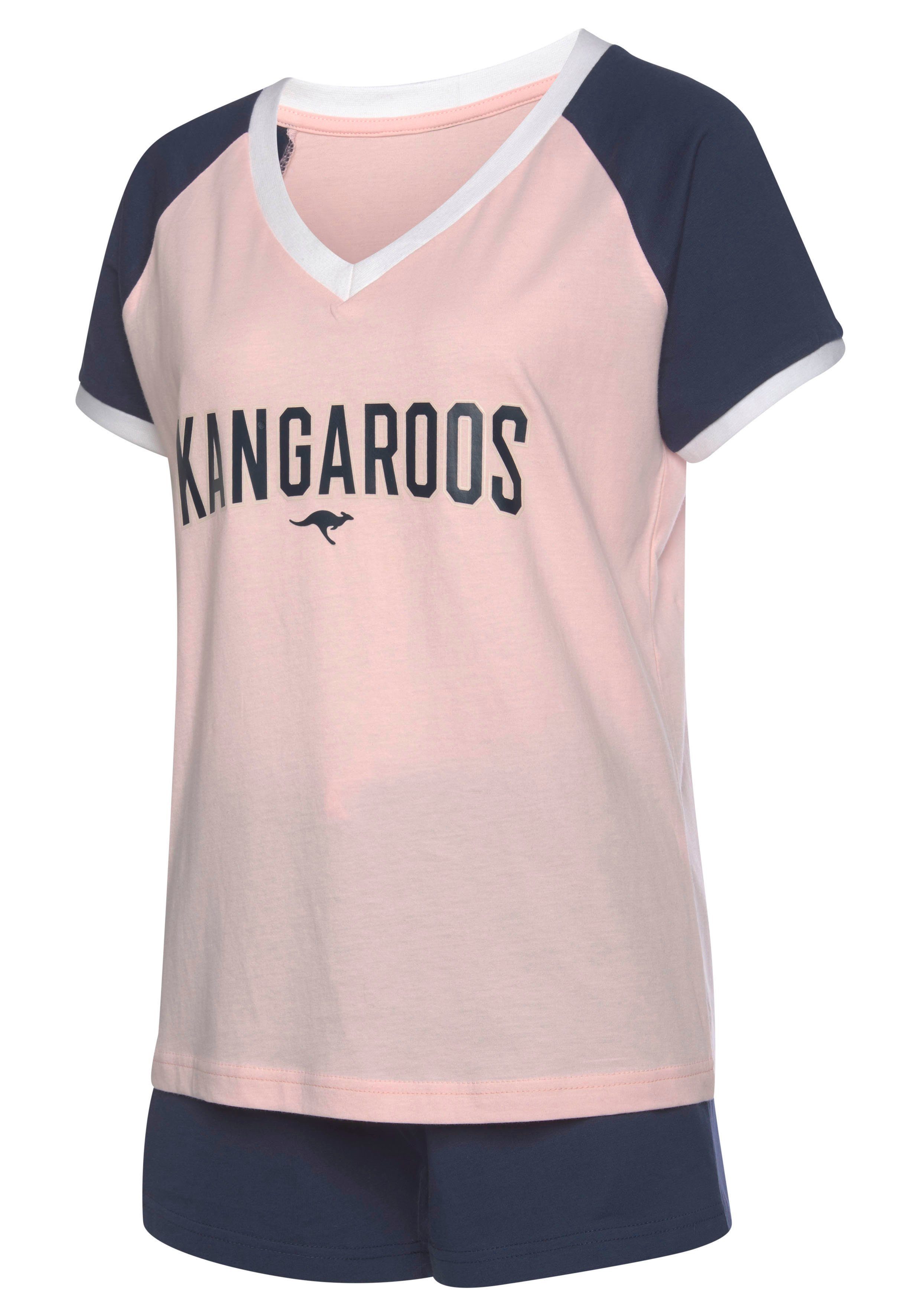KangaROOS Shorty (2 tlg., 1 Raglanärmeln rosa-dunkelblau Stück) kontrastfarbenen mit