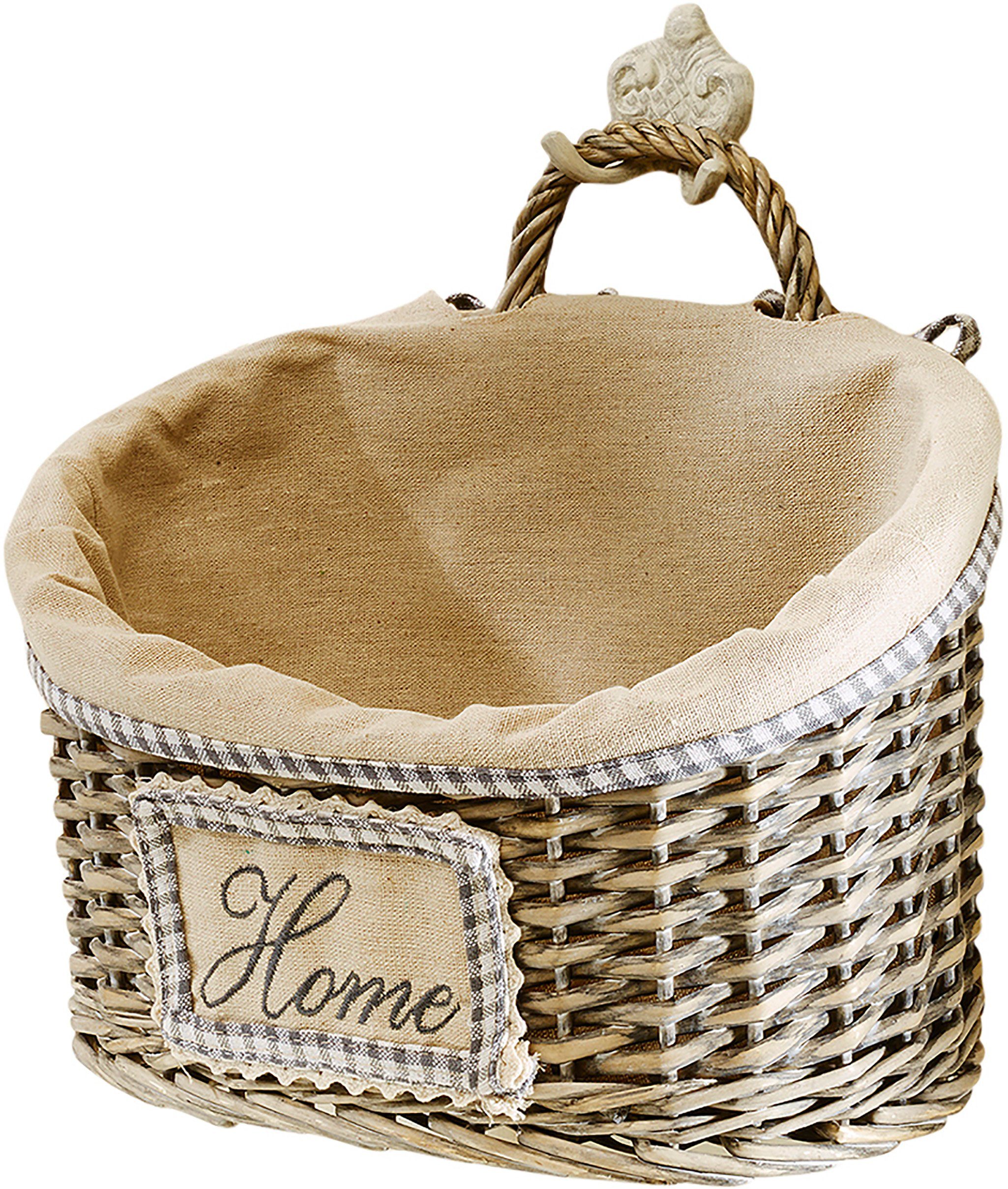 Dekokorb Korb Weide mit Textil in grey-washed L 31 cm