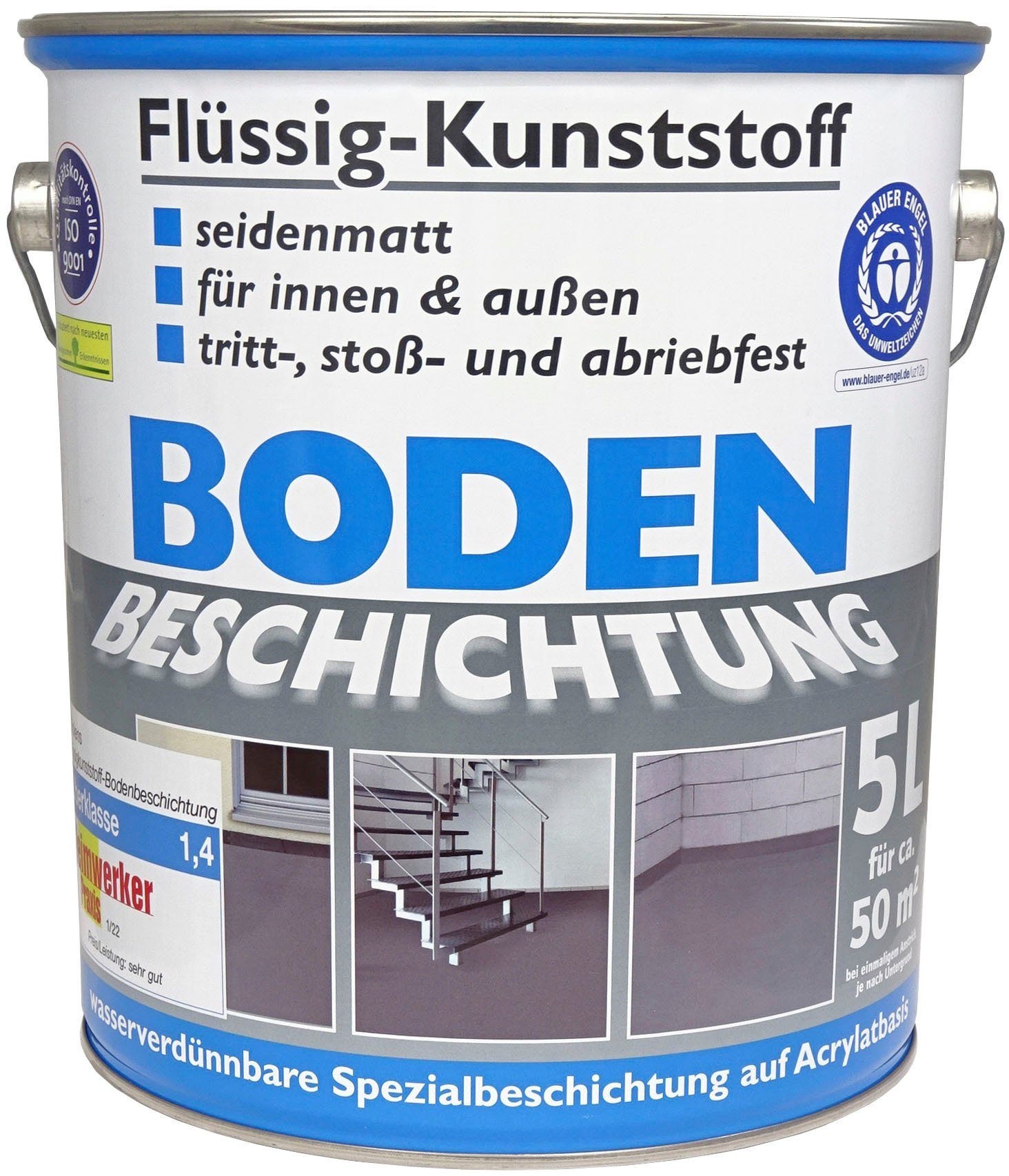 Wilckens Farben Acryl-Flüssigkunststoff Flüssig-Kunststoff Bodenbeschichtung, seidenmatt Kieselgrau, RAL 7032